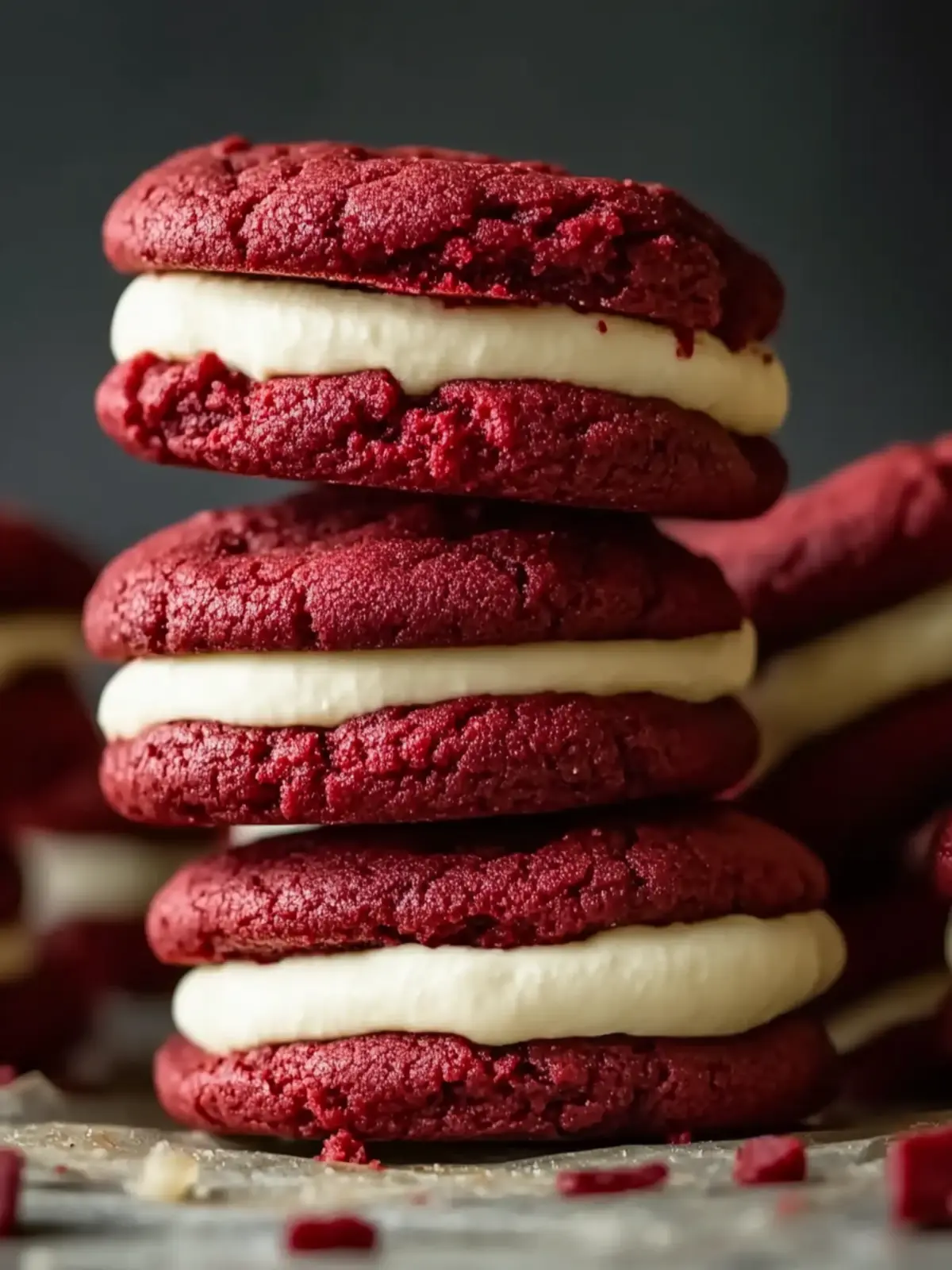 Red Velvet Cookie Sandwiches with Cream Cheese Filling Delight 3 Red Velvet Cookie Sandwiches with Cream Cheese Filling