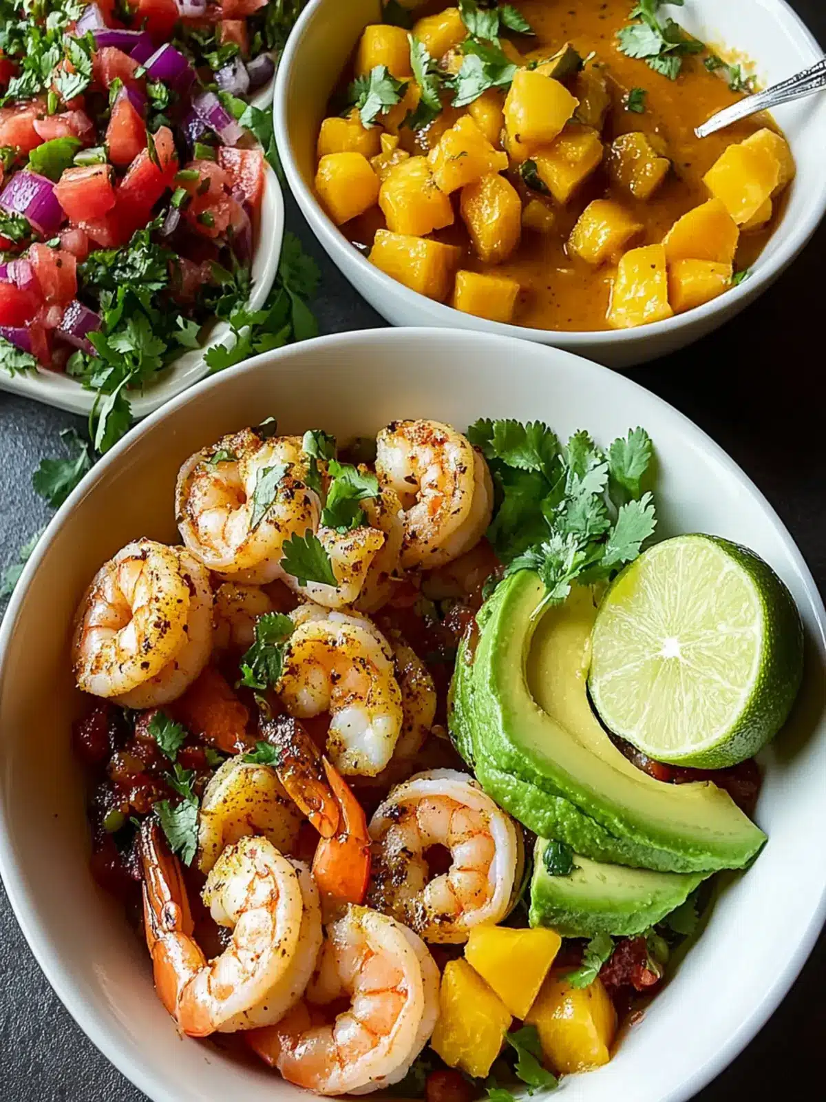 Delicious Shrimp and Avocado Bowls with Mango Salsa Bliss 2 Shrimp and Avocado Bowls with Mango Salsa & Lime-Chili Sauce
