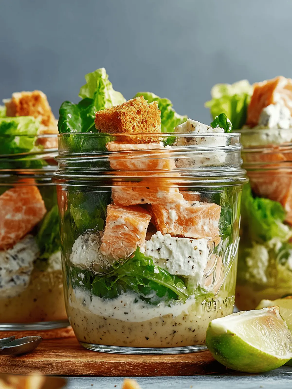 Savory Salmon Caesar Salad Jars for a Gourmet Lunch On-the-Go 4 Salmon Caesar Salad Jars