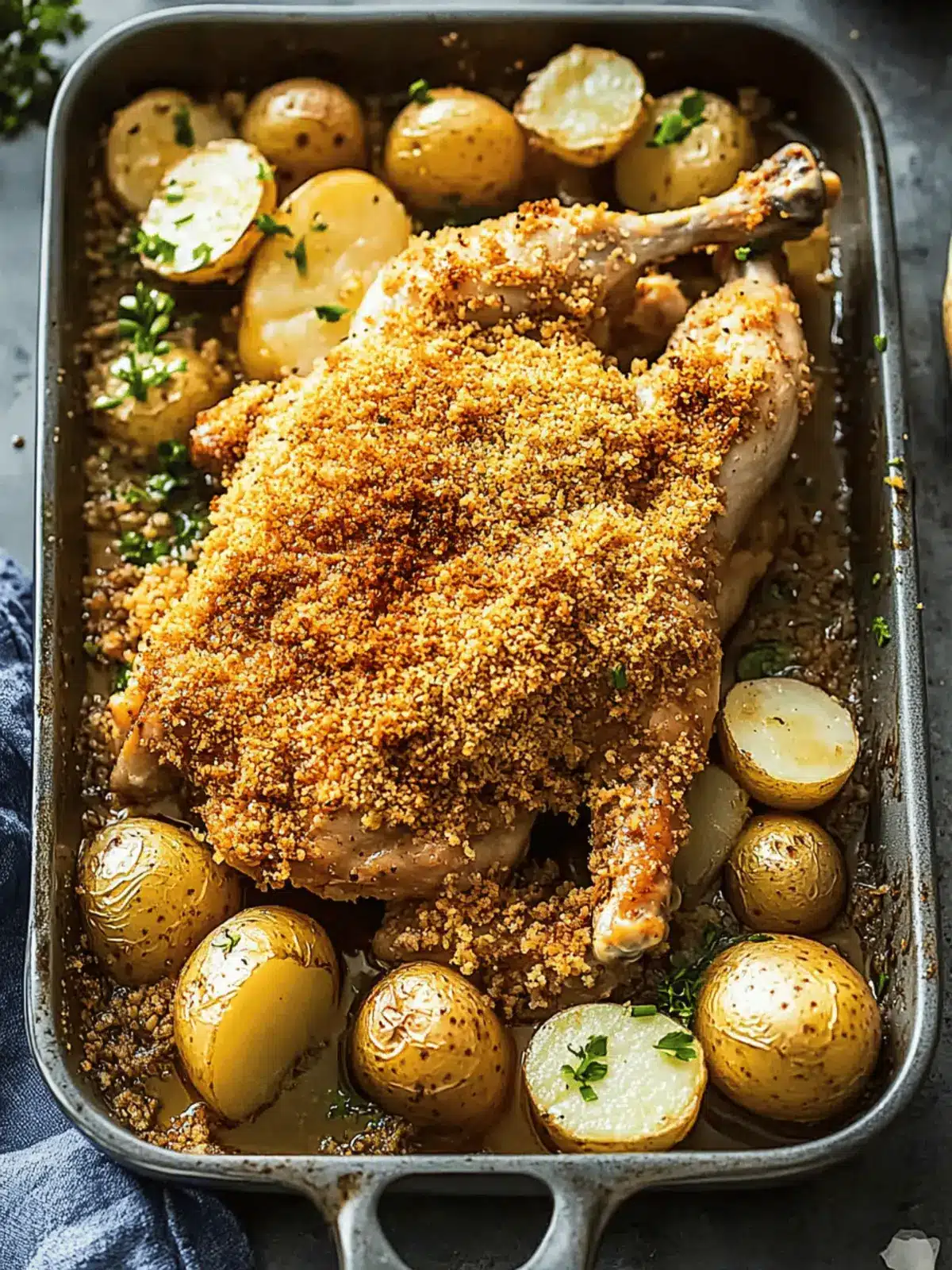 Irresistible Spatchcock Roast Chicken with Crunchy Potatoes 3 Spatchcock Roast Chicken in Breadcrumbs and Potatoes