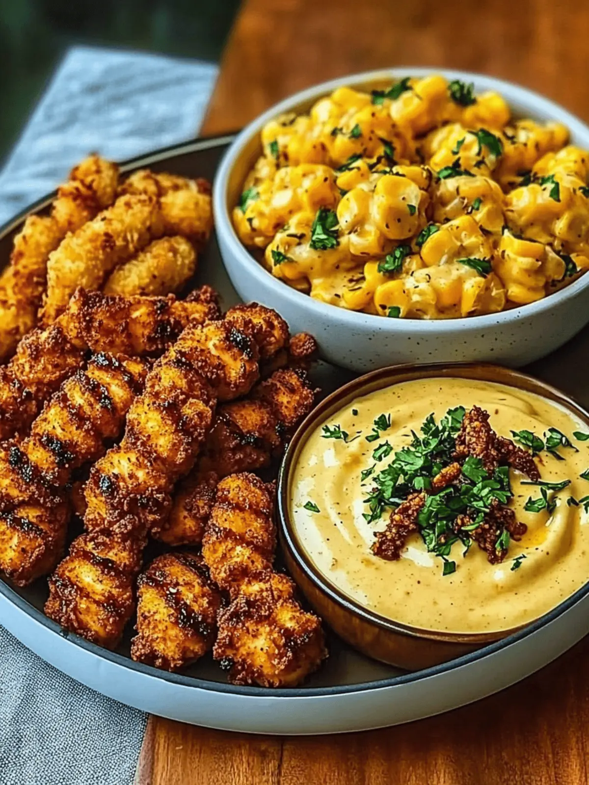 Crispy Chicken Bites & Blackened Cajun Alfredo Delight 3 Crispy Chicken Bites & Blackened Cajun Alfredo with Roasted Corn Twists