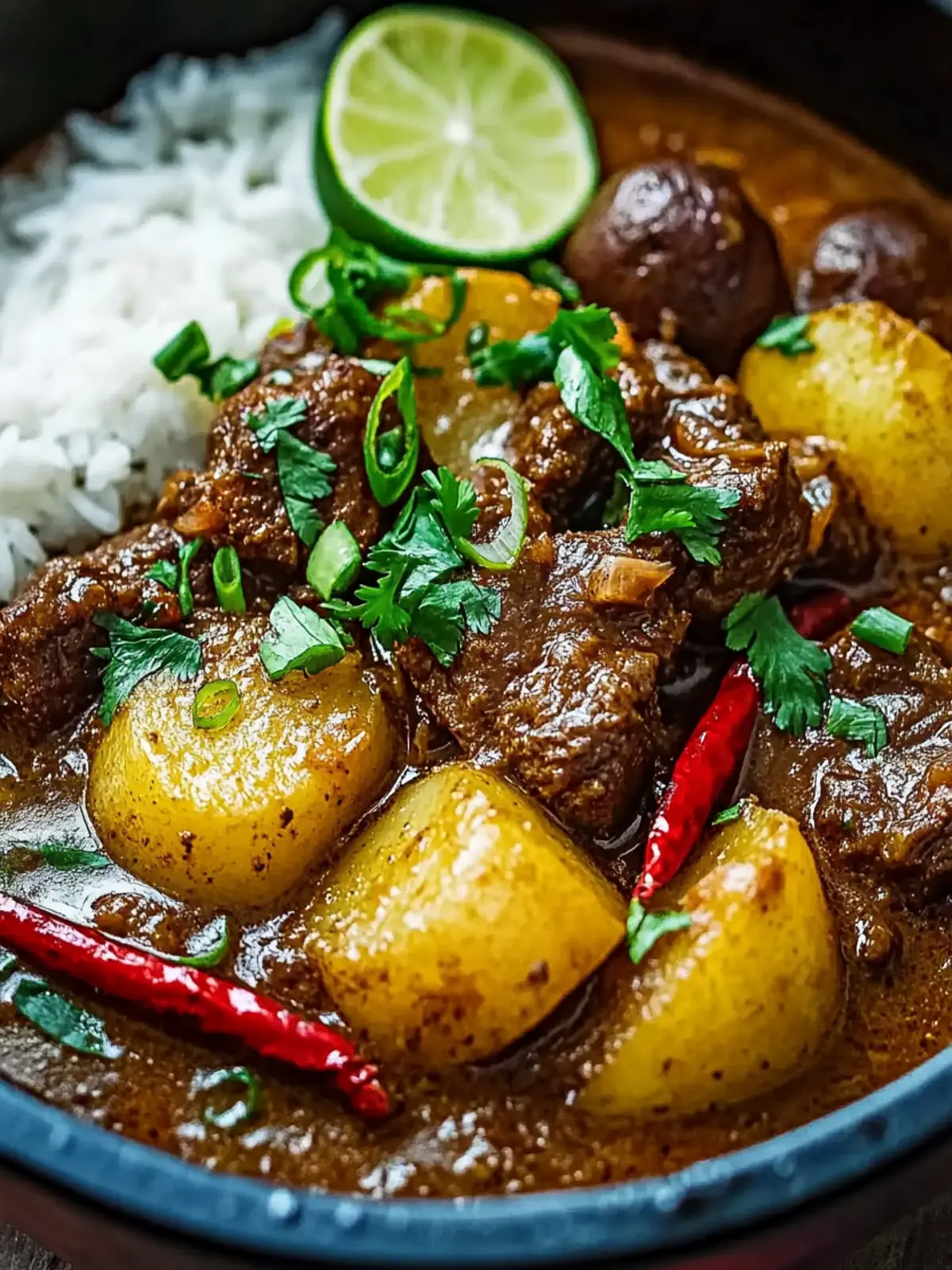 Beef and Mushroom Massaman Curry: Comfort in Every Bite 3 Beef and Mushroom Massaman Curry with Potatoes and Lime