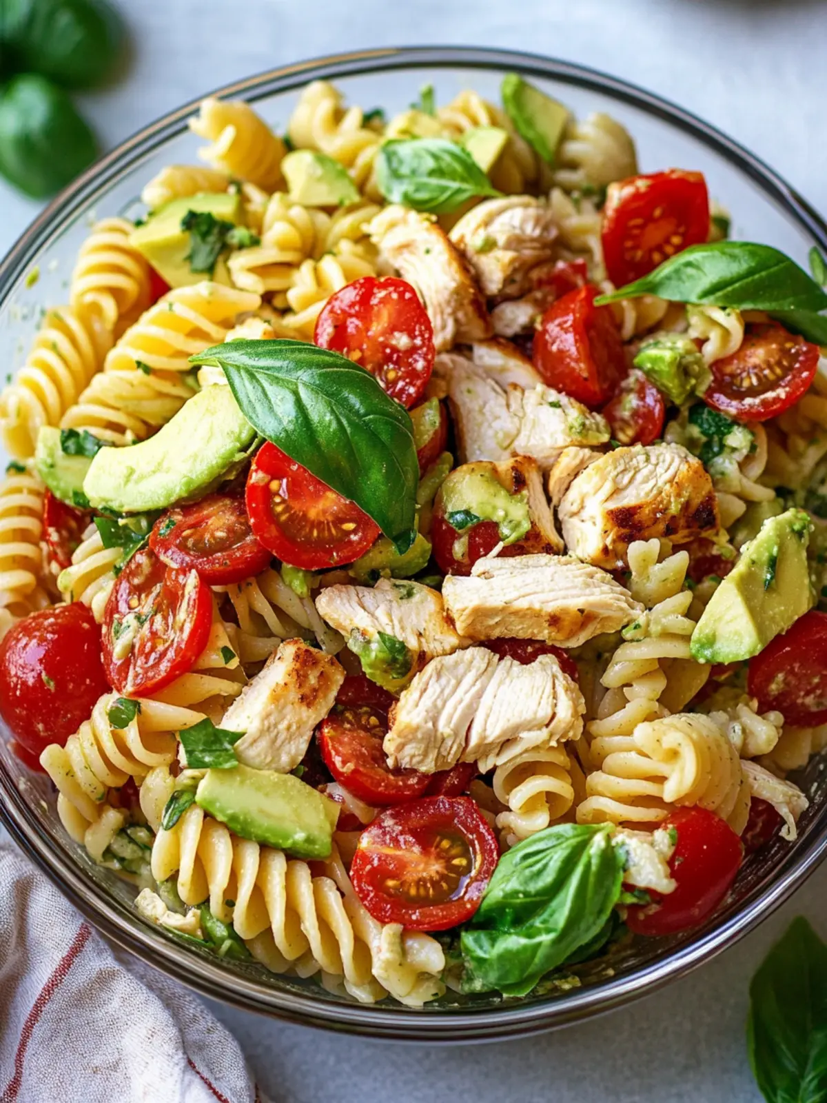Delicious Chicken Pasta Salad with Avocado, Tomato, and Basil 4 Chicken Pasta Salad with Avocado, Tomato, and Basil
