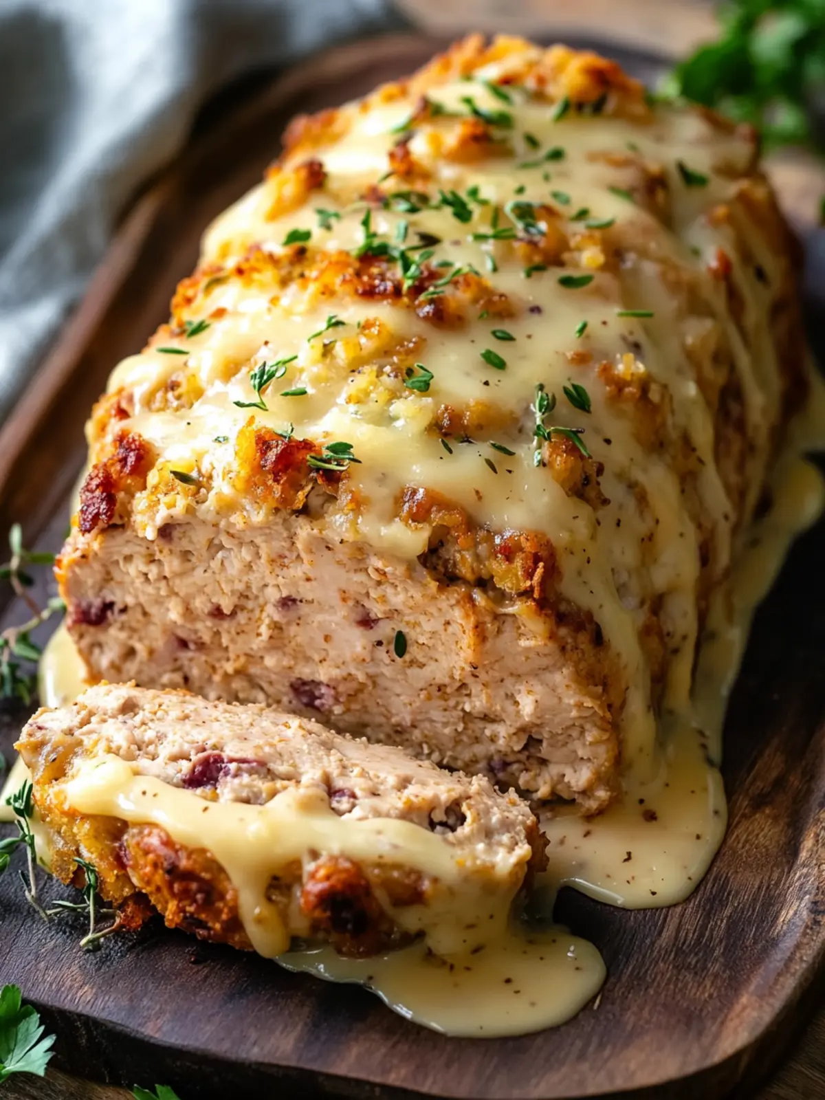 Delicious Chicken Cordon Bleu Meatloaf with Creamy Sauce 4 Chicken Cordon Bleu Meatloaf with Creamy Sauce