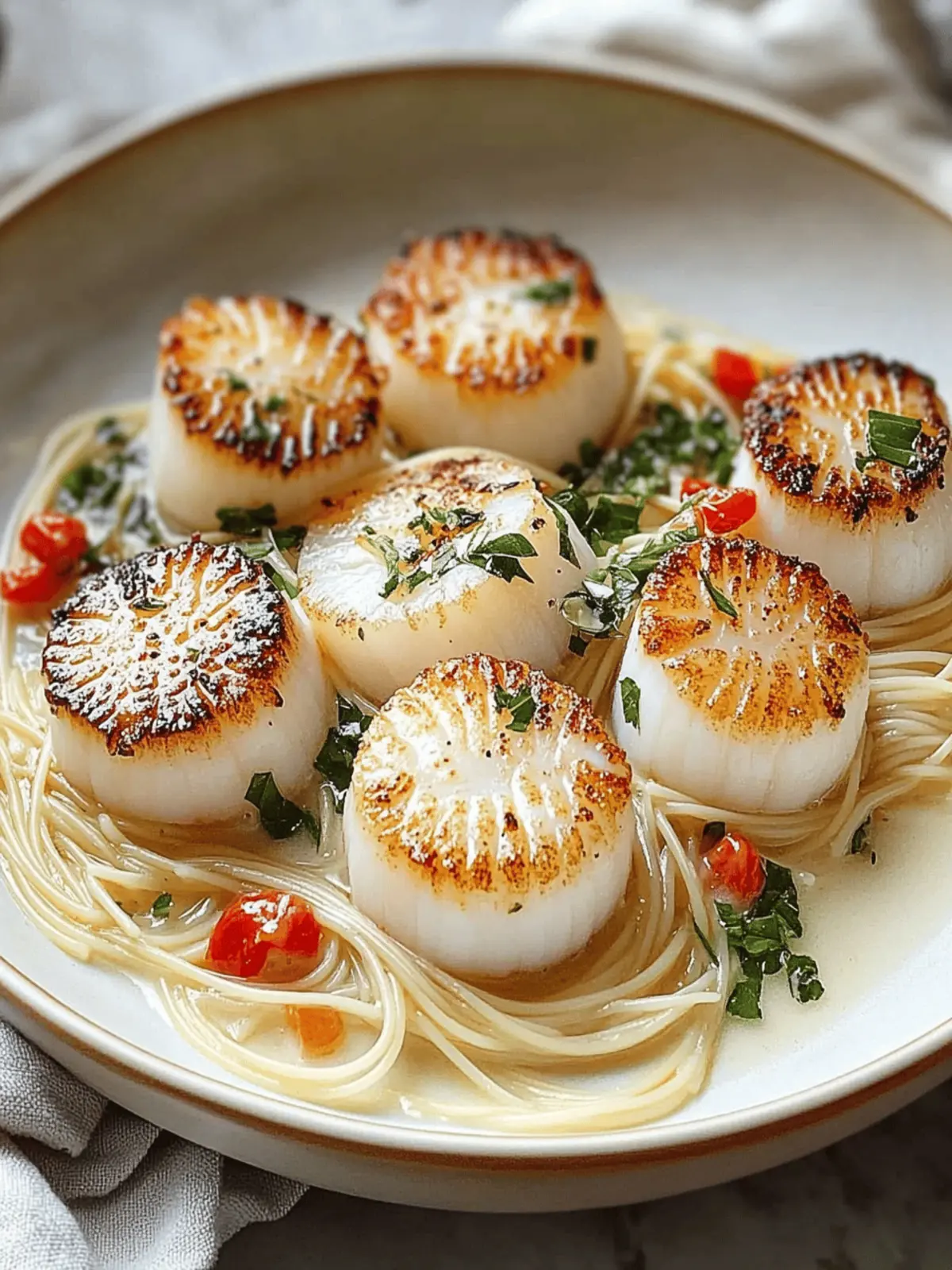 Savory Sea Scallops with Angel Hair Pasta in Zesty Lemon Sauce 4 Sea Scallops with Angel Hair Pasta