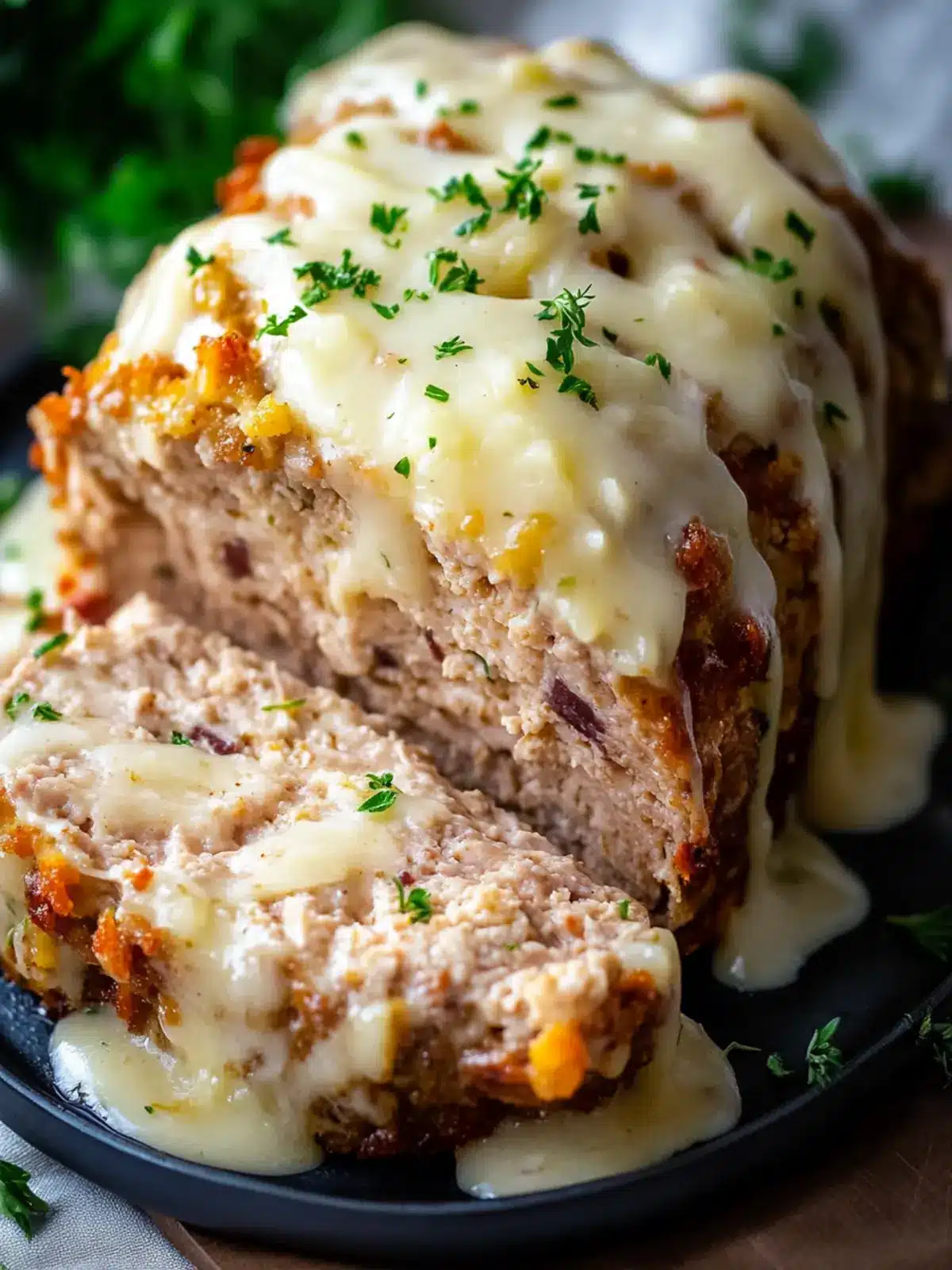 Delicious Chicken Cordon Bleu Meatloaf with Creamy Sauce 2 Chicken Cordon Bleu Meatloaf with Creamy Sauce