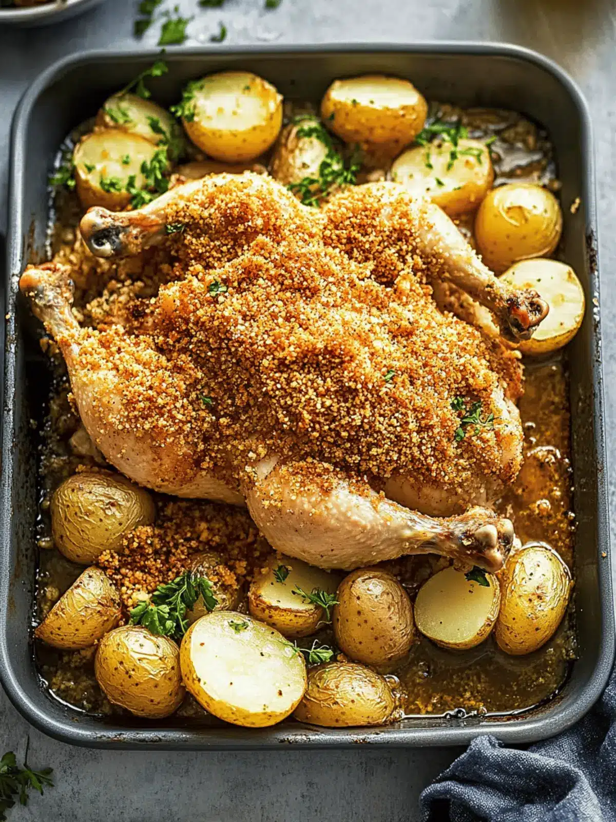 Irresistible Spatchcock Roast Chicken with Crunchy Potatoes 4 Spatchcock Roast Chicken in Breadcrumbs and Potatoes