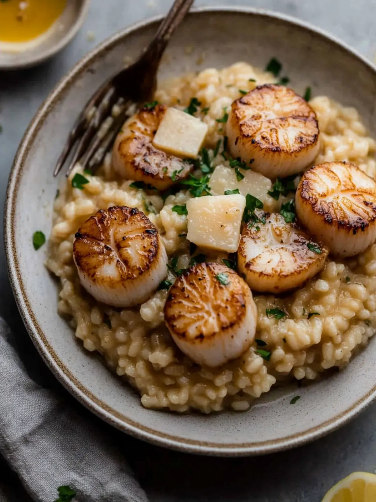 Savor Brown Butter Scallops with Creamy Parmesan Risotto 3 Brown Butter Scallops Parmesan Risotto