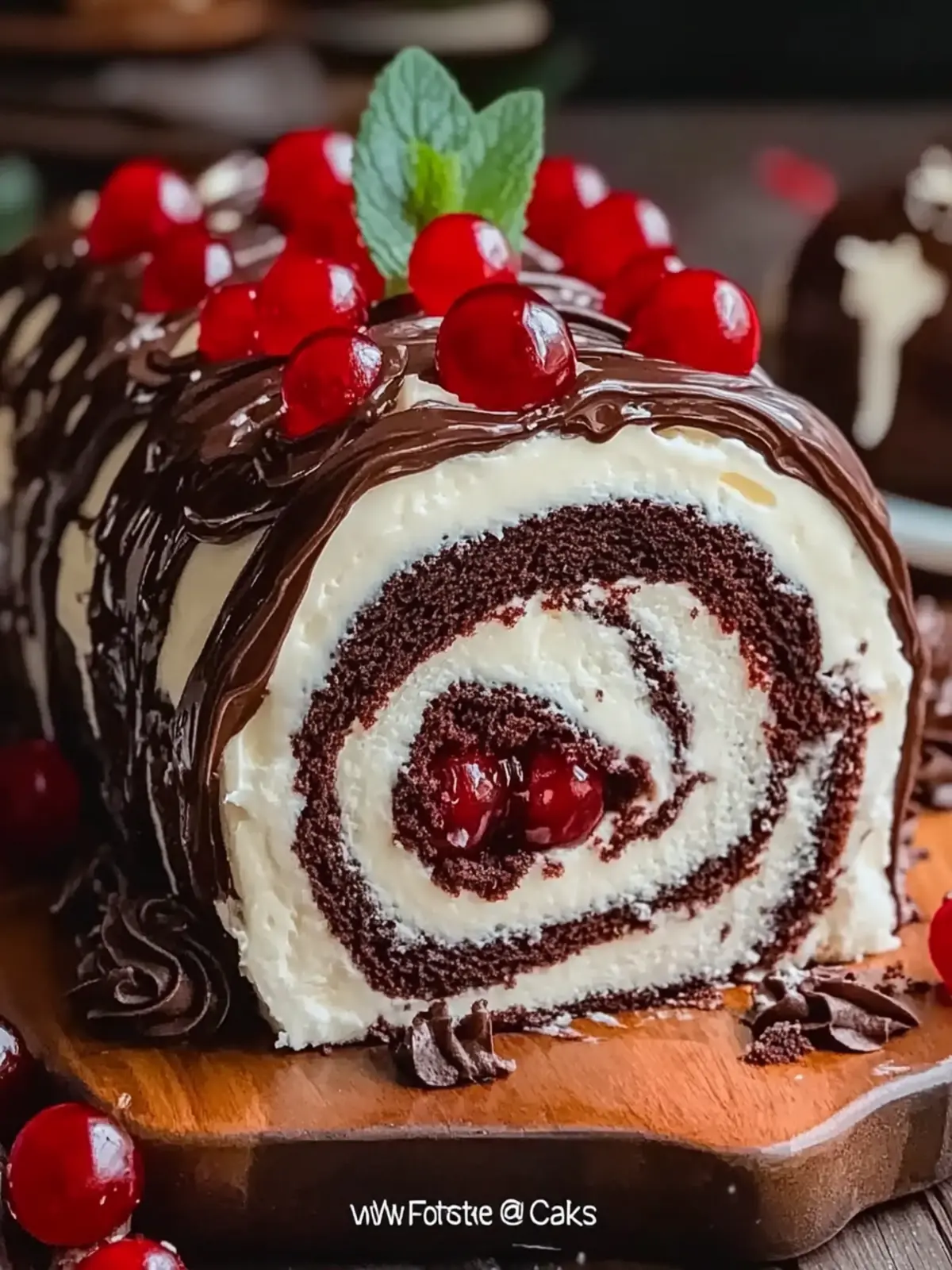 Elegant Black Forest Cake Roll: Indulge in Chocolate Bliss 4 Elegant Black Forest Cake Roll