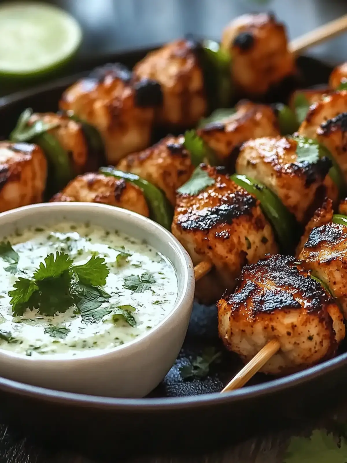 Spicy Honey Jalape o Chicken Skewers with Zesty Cilantro Dip 3 Spicy Honey Jalape o Chicken Skewers with Cilantro Lime Dip