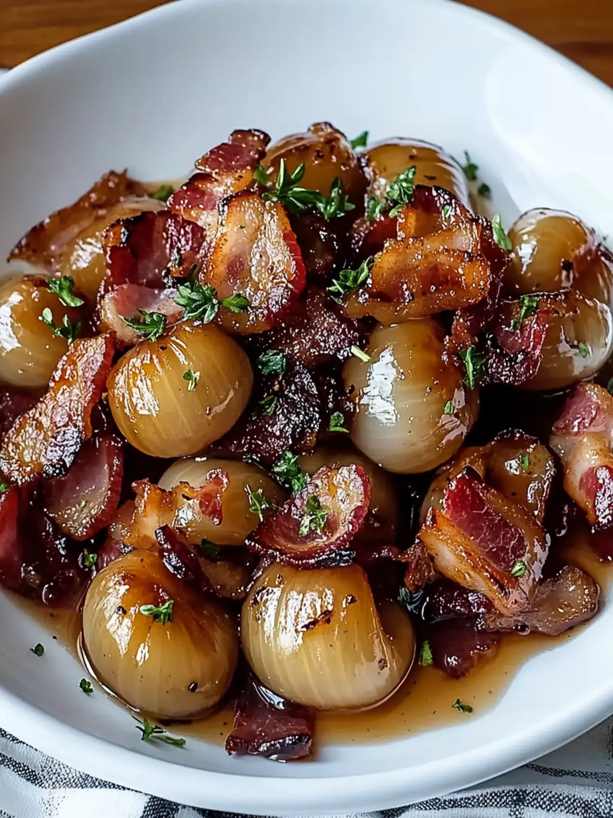 Sweet Honey-Glazed Shallots with Crispy Bacon Bliss 4 Honey-Glazed Shallots with Crispy Bacon