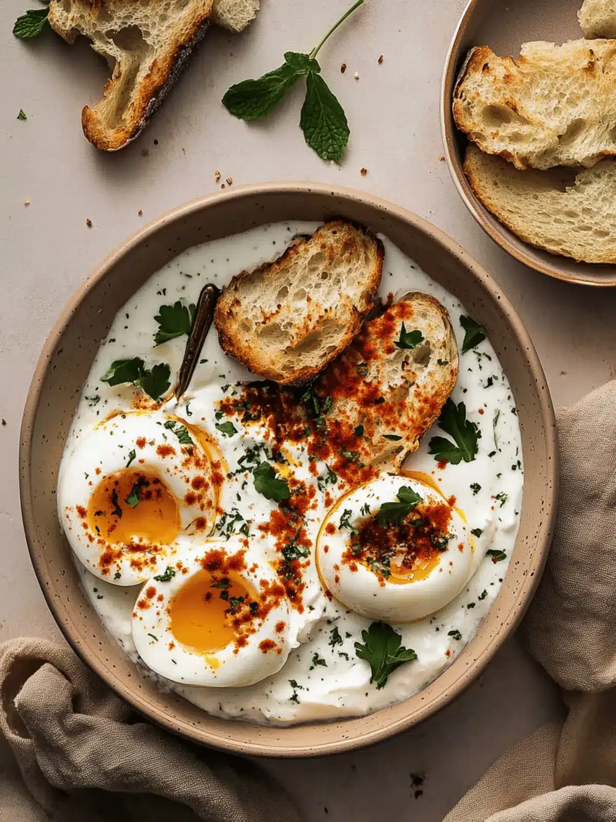 Irresistible Turkish Eggs with Creamy Yogurt & Butter Sauce 2 Turkish Eggs with Creamy Yogurt & Butter Sauce