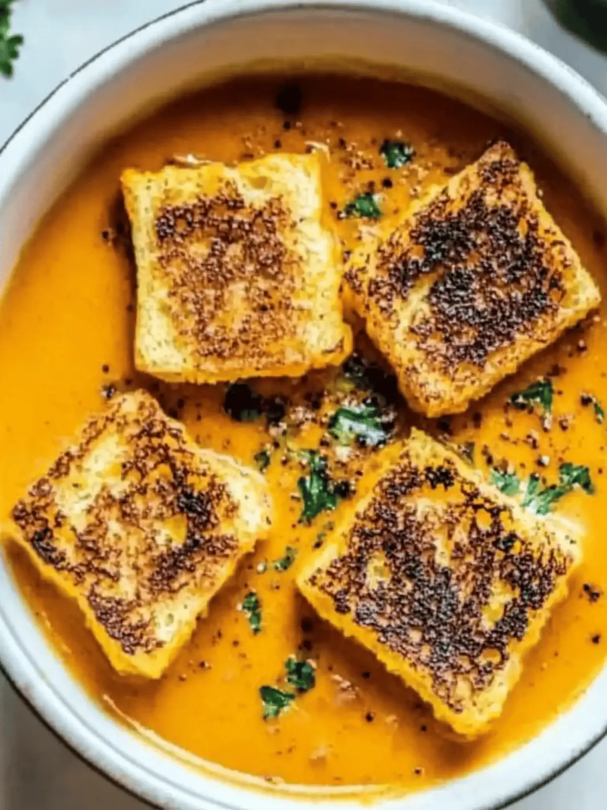 Delicious Spicy Pumpkin Soup with Grilled Cheese Croutons 2 Spicy Pumpkin Soup with Grilled Cheese Croutons