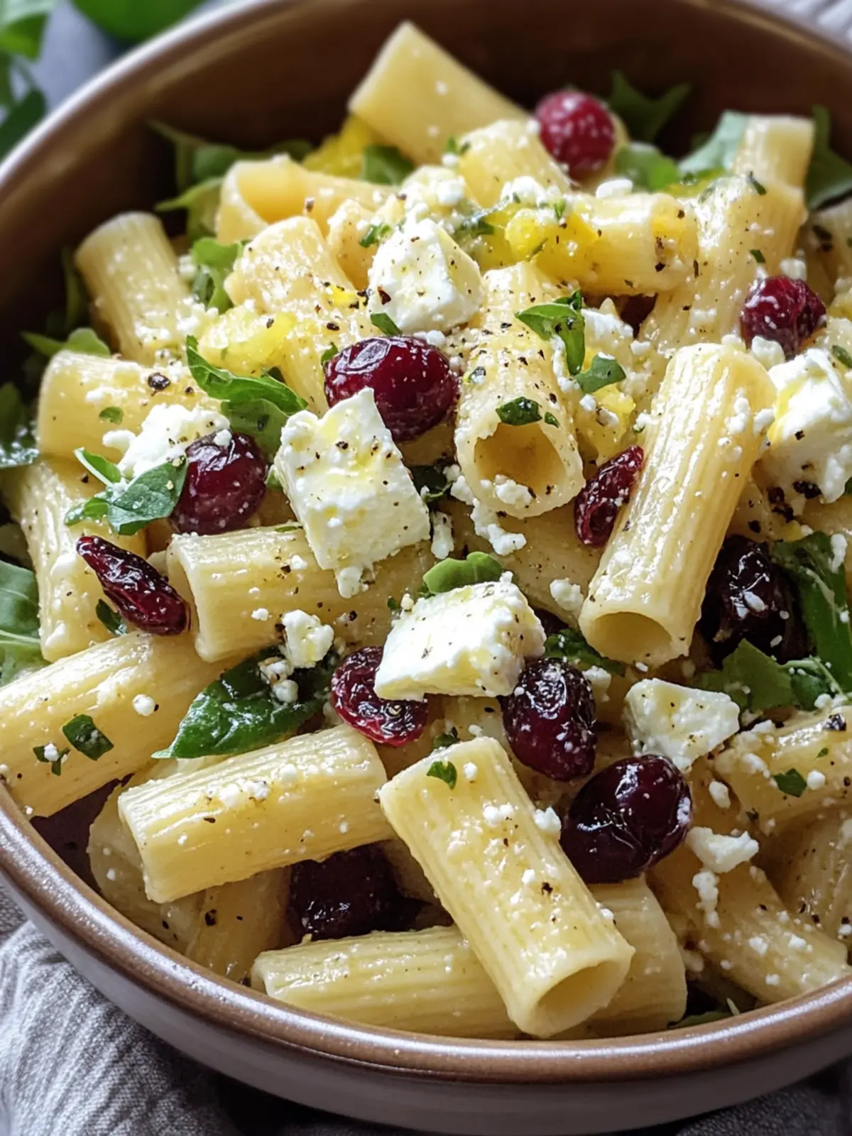 Feta & Cranberry Rigatoni Salad with Zesty Lemon Vinaigrette 2 Feta & Cranberry Rigatoni Salad with Lemon Vinaigrette