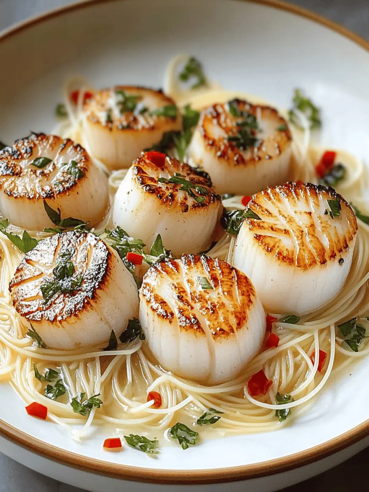 Savory Sea Scallops with Angel Hair Pasta in Zesty Lemon Sauce 3 Sea Scallops with Angel Hair Pasta