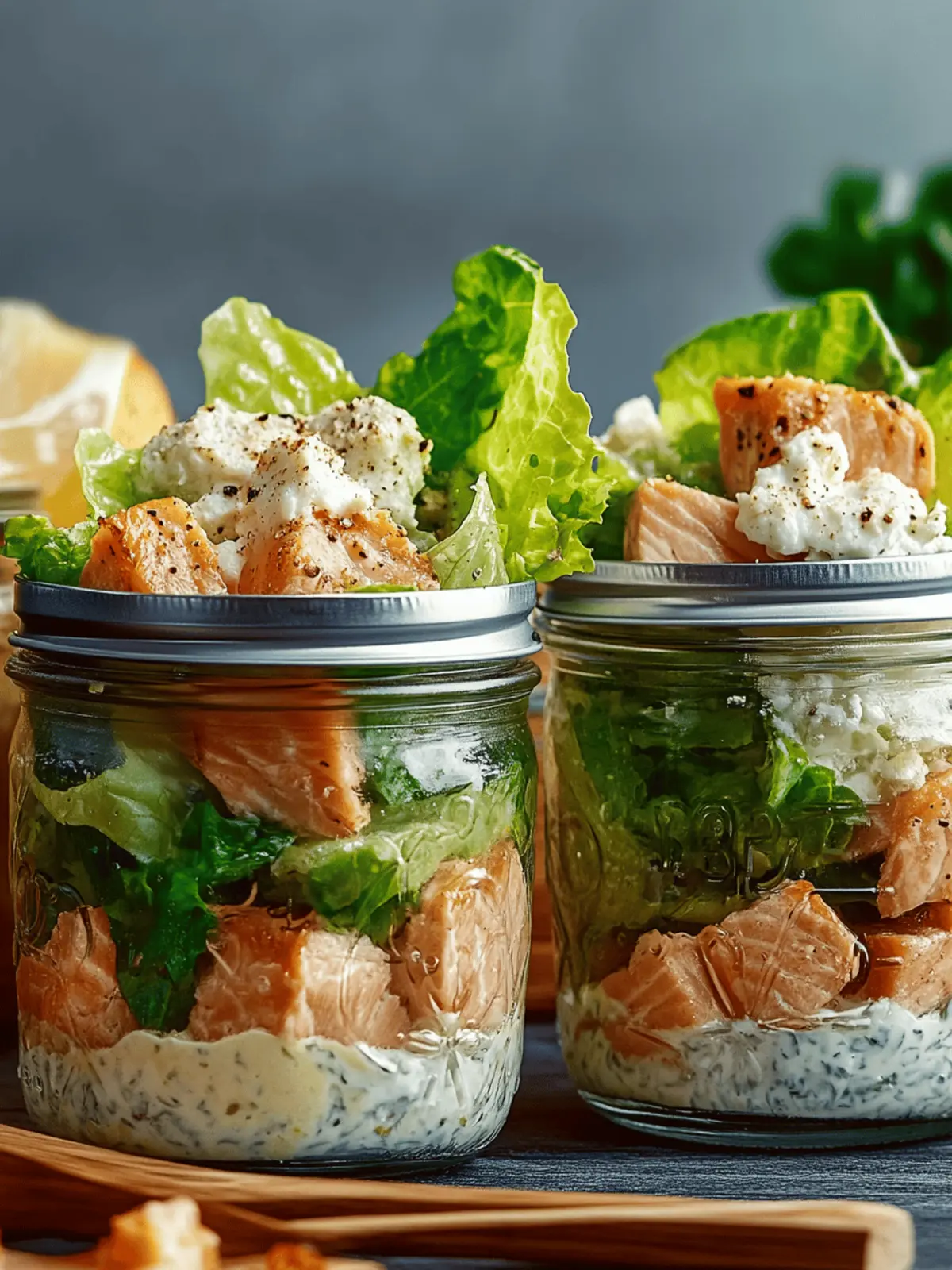 Savory Salmon Caesar Salad Jars for a Gourmet Lunch On-the-Go 3 Salmon Caesar Salad Jars