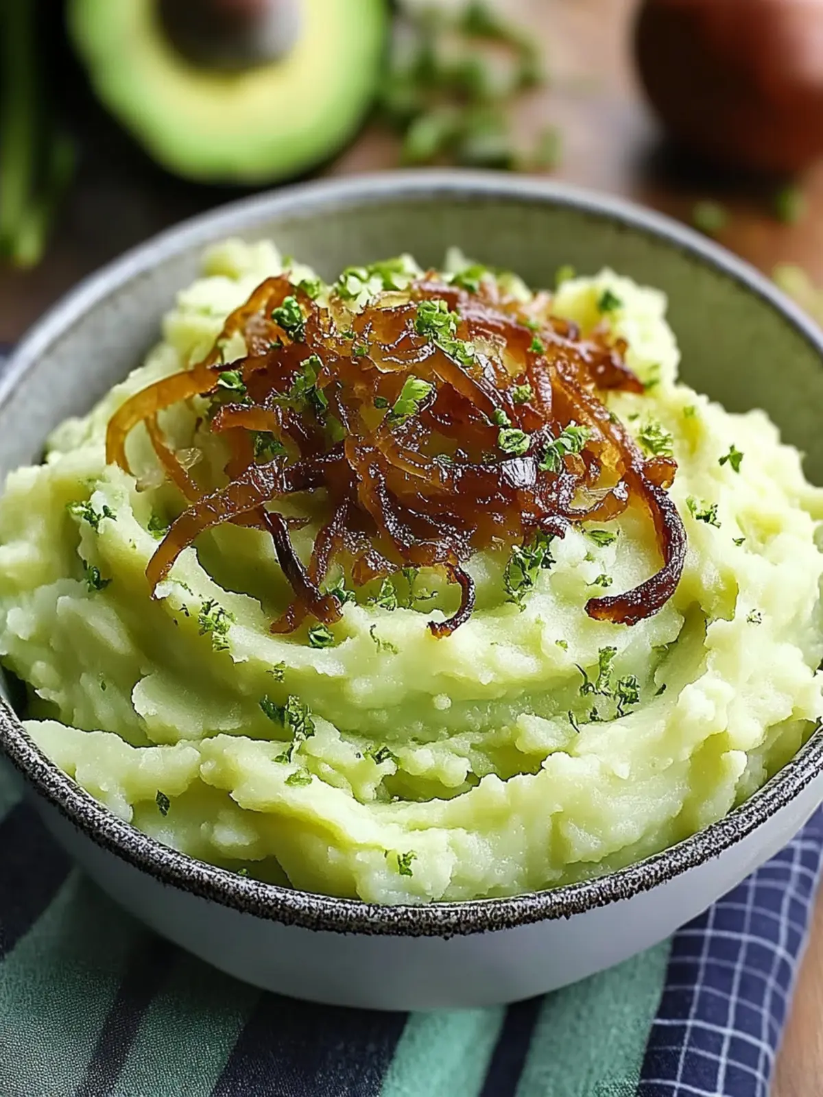 Creamy Avocado Mashed Potatoes with Sweet Caramelized Shallots 2 Creamy Avocado Mashed Potatoes with Caramelized Shallots