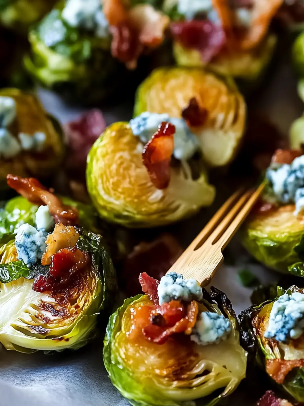 Crispy Roasted Brussels Sprouts with Blue Cheese and Bacon Joy 2 Roasted Brussels Sprouts With Blue Cheese And Bacon