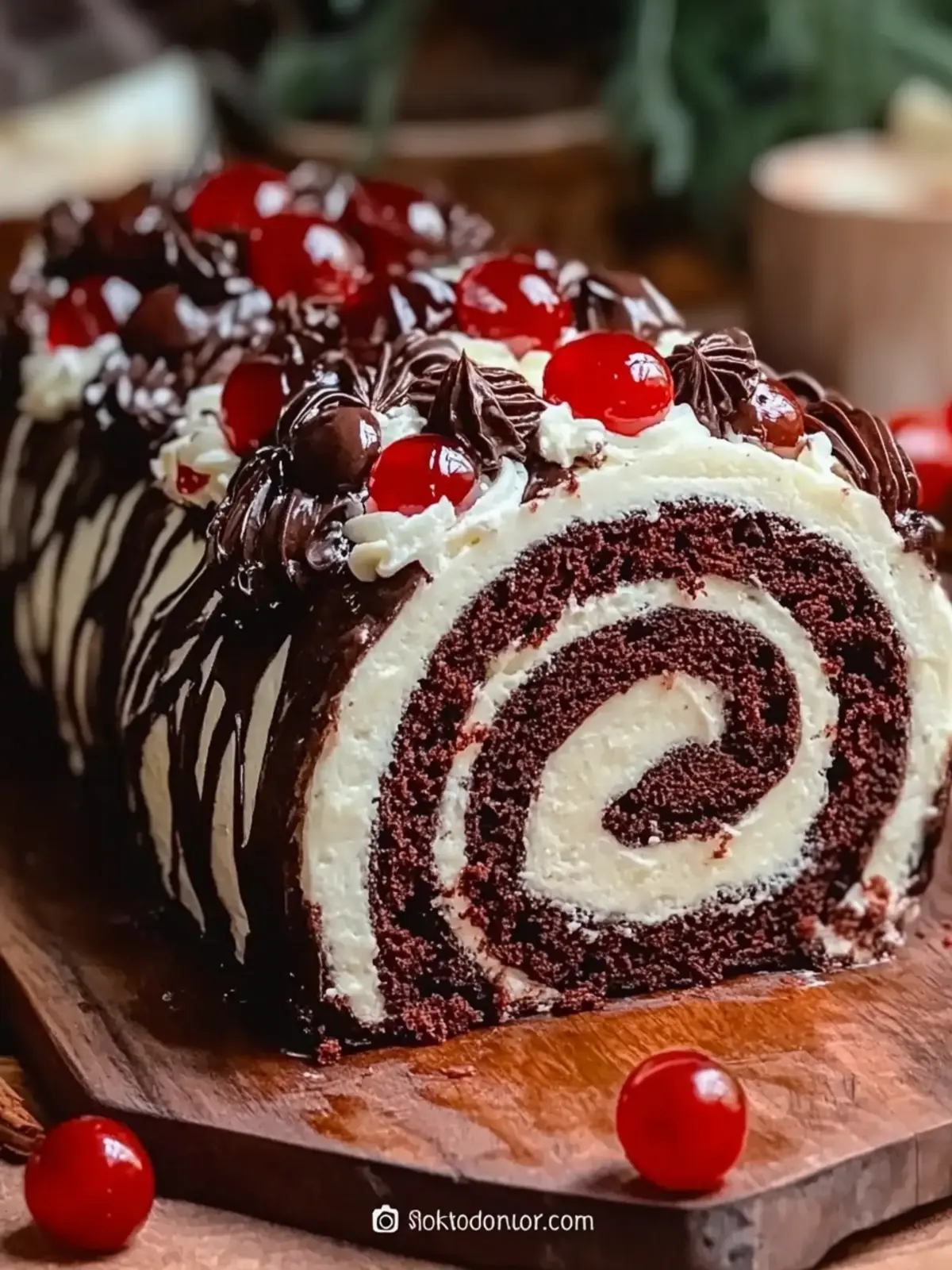 Elegant Black Forest Cake Roll: Indulge in Chocolate Bliss 3 Elegant Black Forest Cake Roll