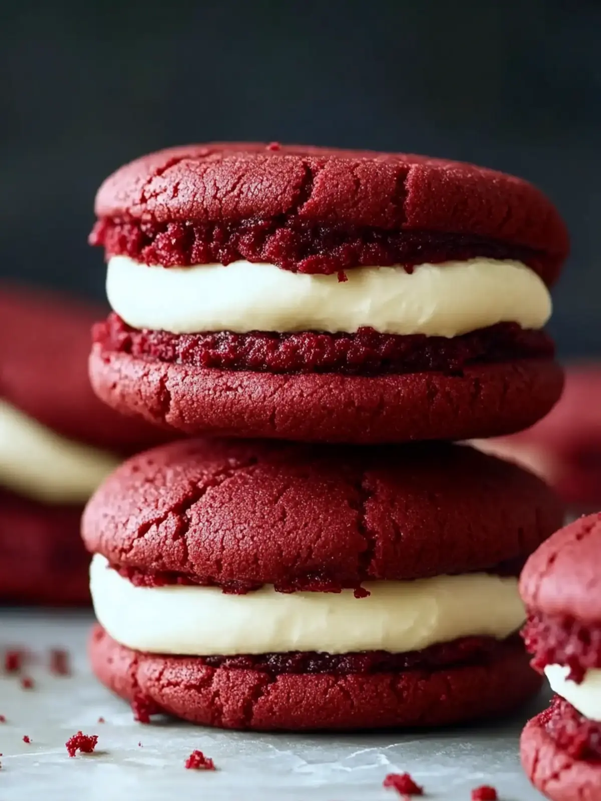 Red Velvet Cookie Sandwiches with Cream Cheese Filling Delight 4 Red Velvet Cookie Sandwiches with Cream Cheese Filling