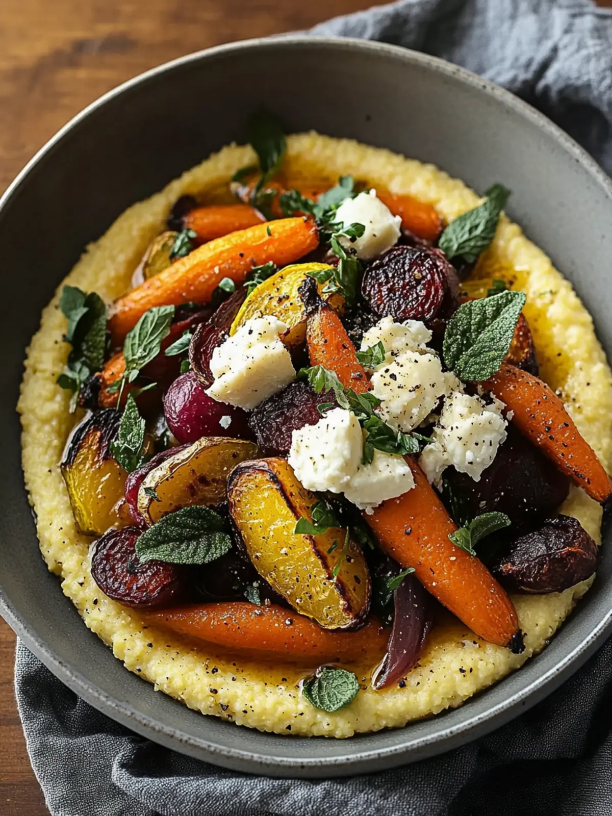 Roasted Root Vegetable & Goat Cheese Polenta Bowl in 35 Minutes 4 Roasted Root Vegetable & Goat Cheese Polenta Bowl