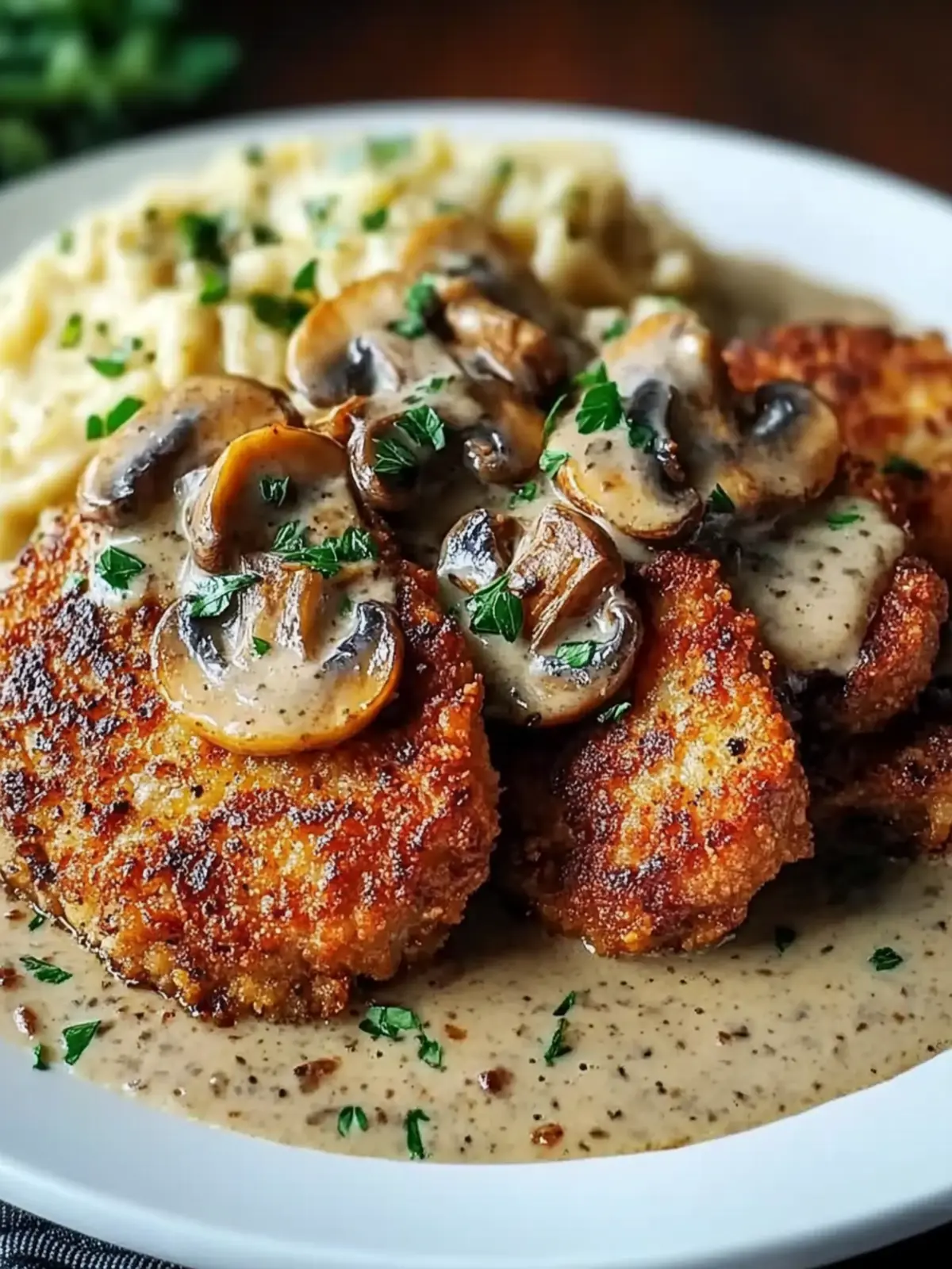 Heavenly Breaded Pork Chops in Creamy Mushroom Sauce 2 Breaded Pork Chops in Creamy Mushroom Sauce