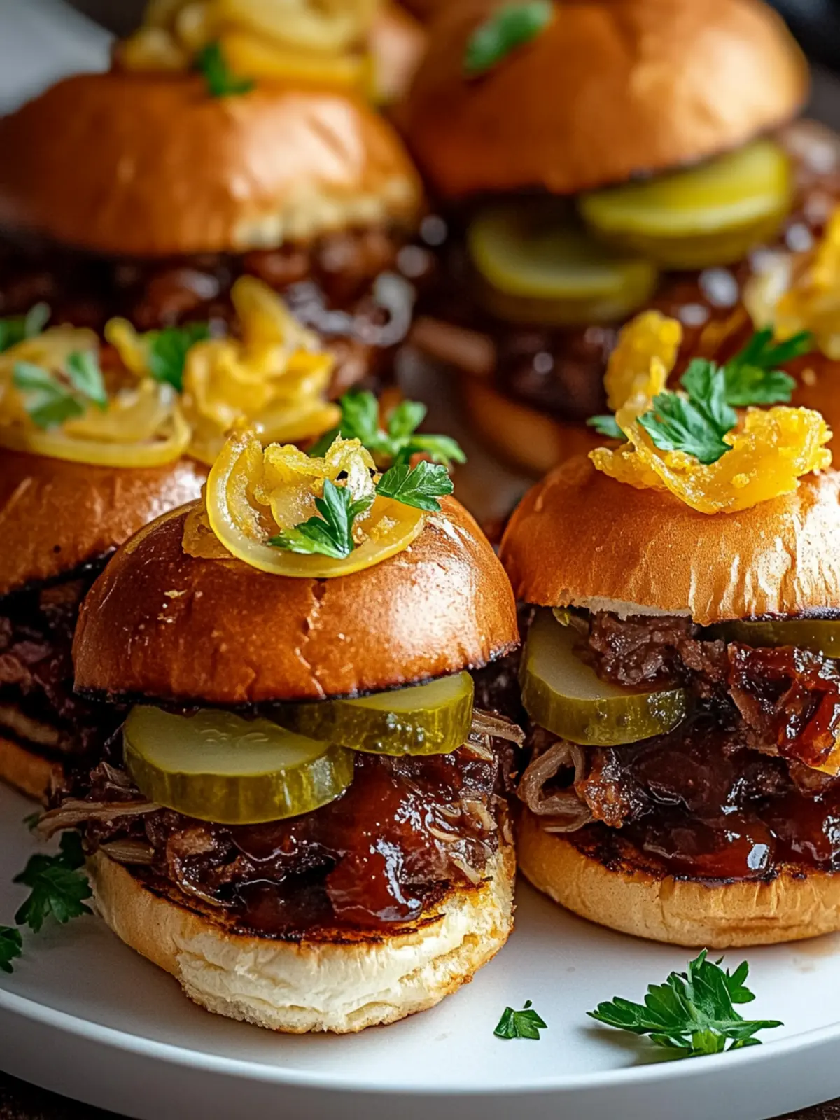 Smoky BBQ Cowboy Sliders with Crispy Onions Everyone Loves 3 Smoky BBQ Cowboy Sliders with Crispy Onions and Tangy Pickles