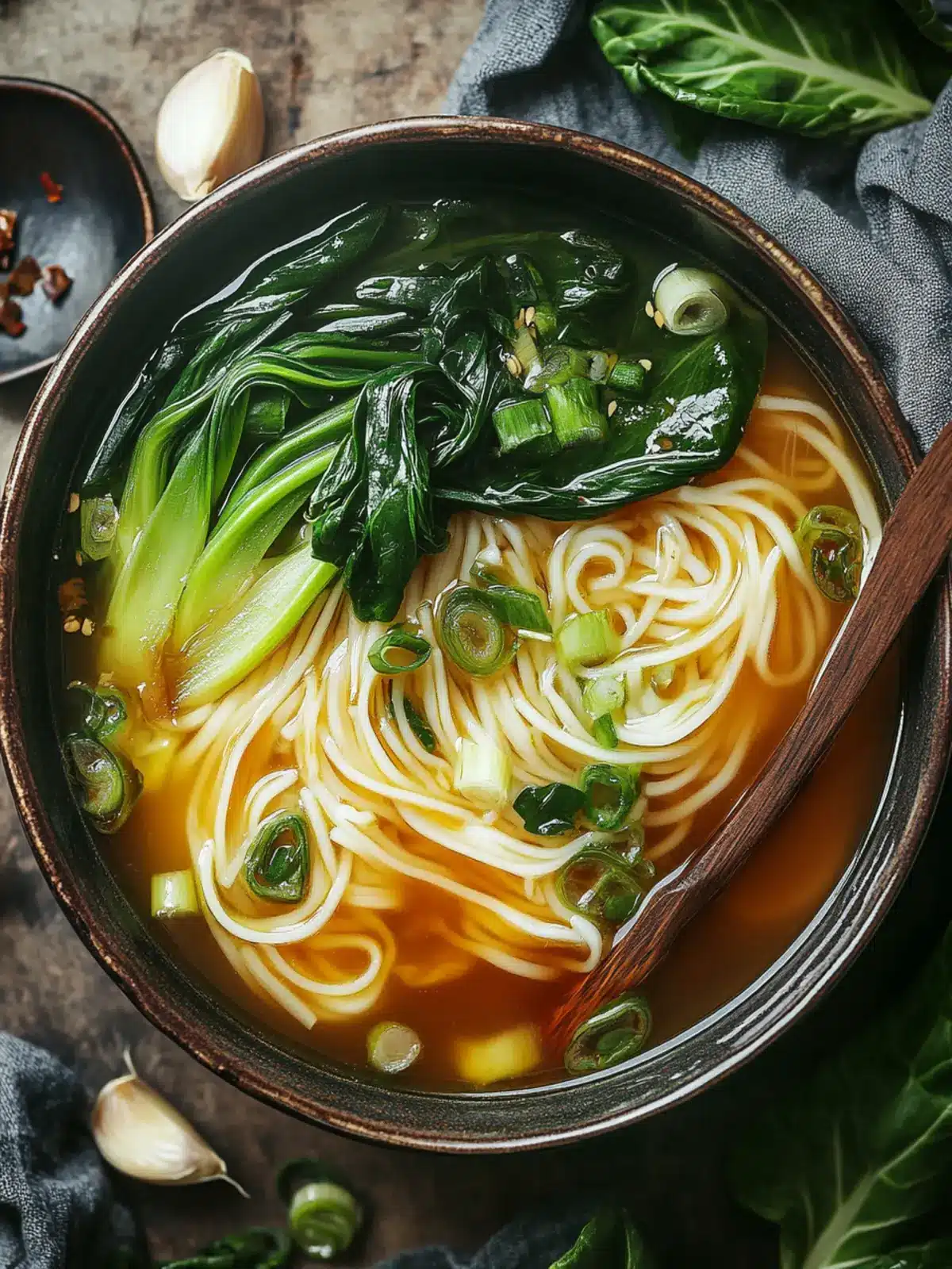 Healing Ginger Garlic Broth with Rice Noodles and Bok Choy Bliss 2 Healing Ginger Garlic Broth with Rice Noodles and Bok Choy