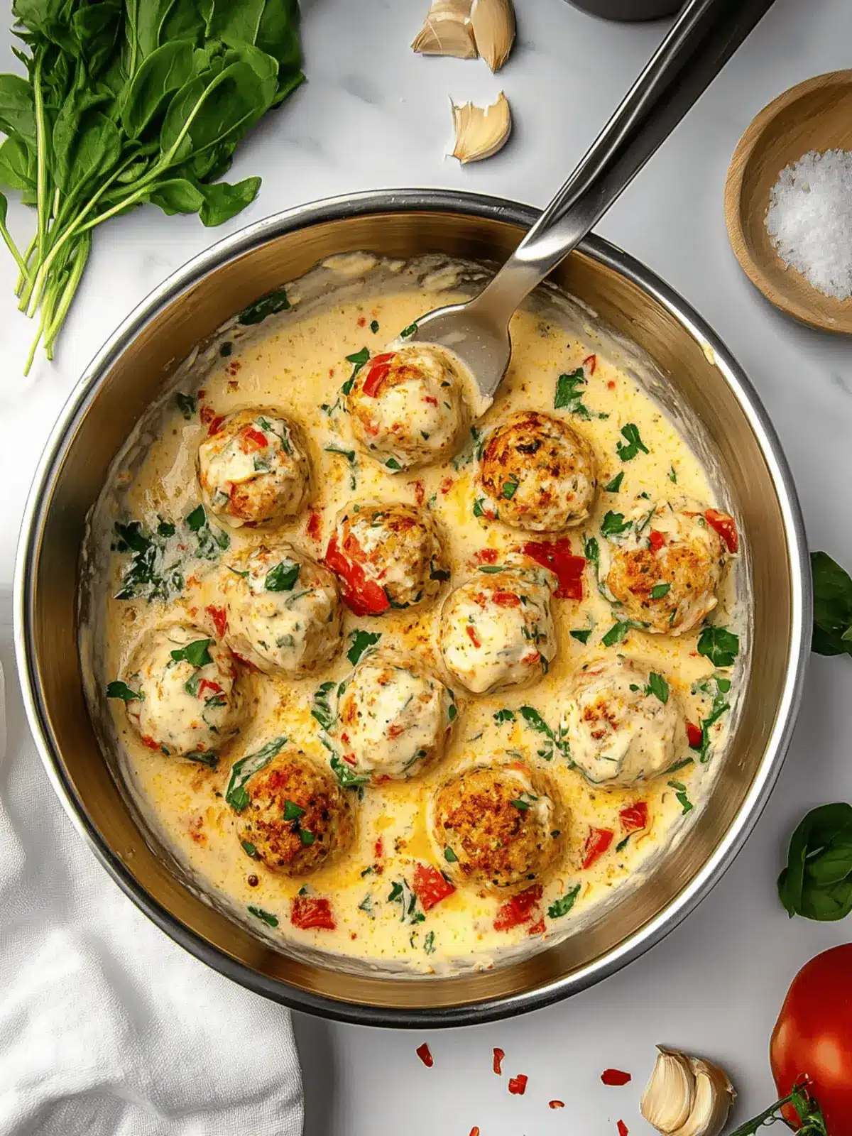 Creamy Tuscan Chicken Meatballs Your New Family Favorite Dinner 2 Creamy Tuscan Chicken Meatballs