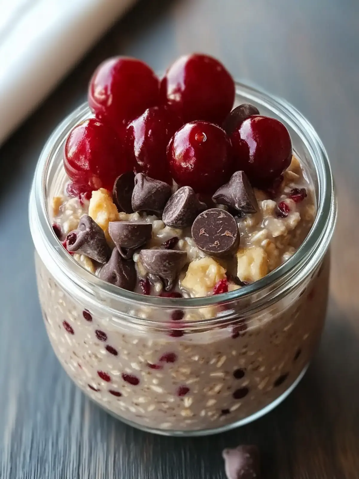 Delicious Cherry Chocolate Chip Protein Overnight Oats Recipe 3 Cherry Chocolate Chip Protein Overnight Oats