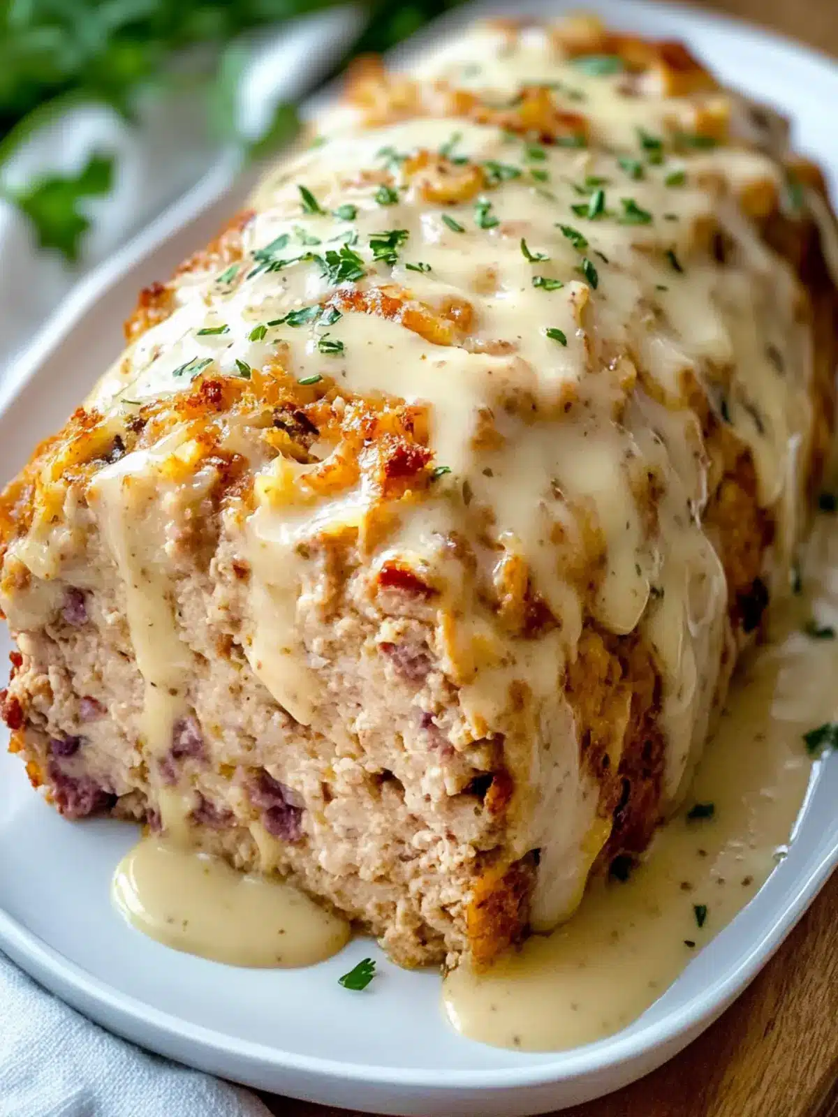 Delicious Chicken Cordon Bleu Meatloaf with Creamy Sauce 3 Chicken Cordon Bleu Meatloaf with Creamy Sauce