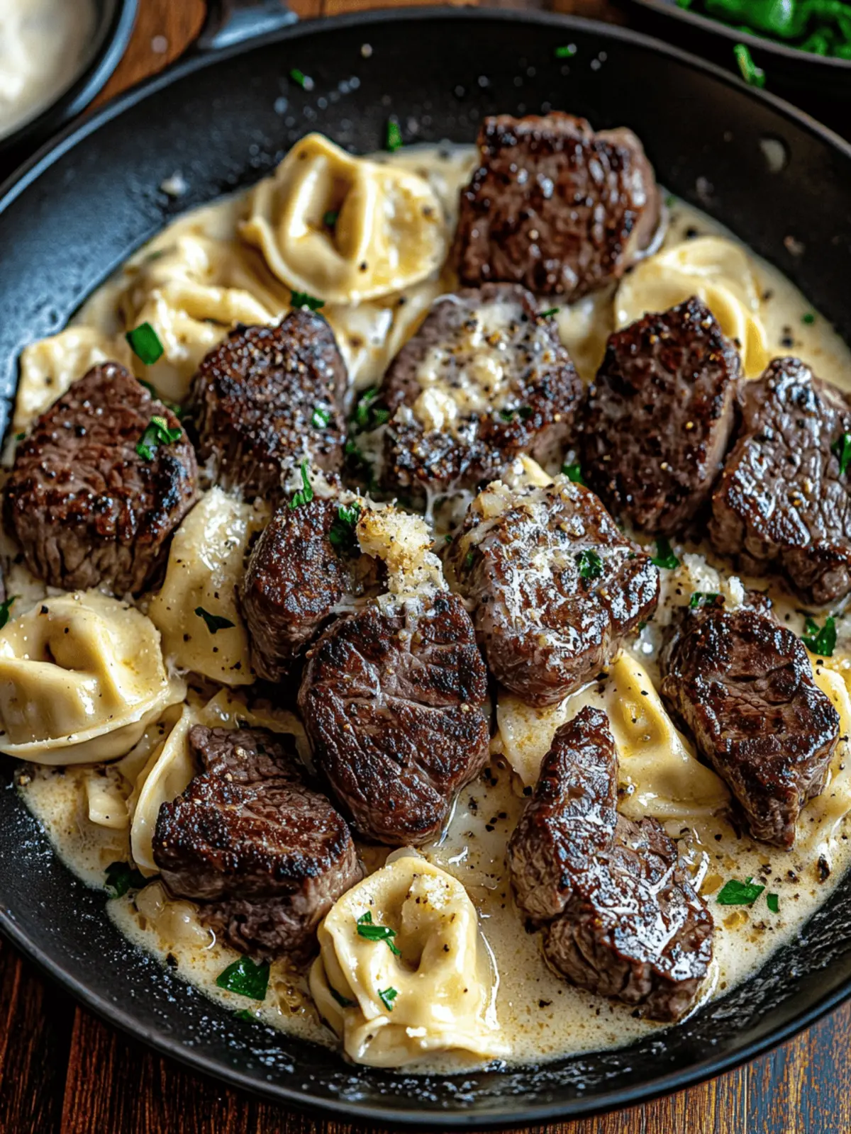Garlic Butter Steak Bites with Alfredo Tortellini Skillet Delight 2 Garlic Butter Steak Bites with Alfredo Tortellini the ultimate skillet dinner