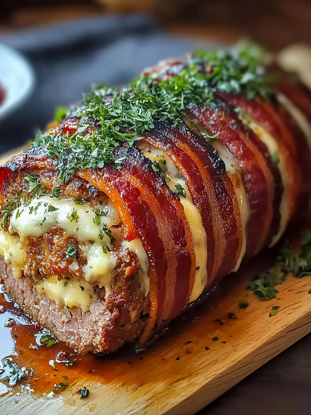 Savory Mozzarella Stuffed Bacon Wrapped Meatloaf Delight 4 Mozzarella stuffed bacon wrapped meatloaf