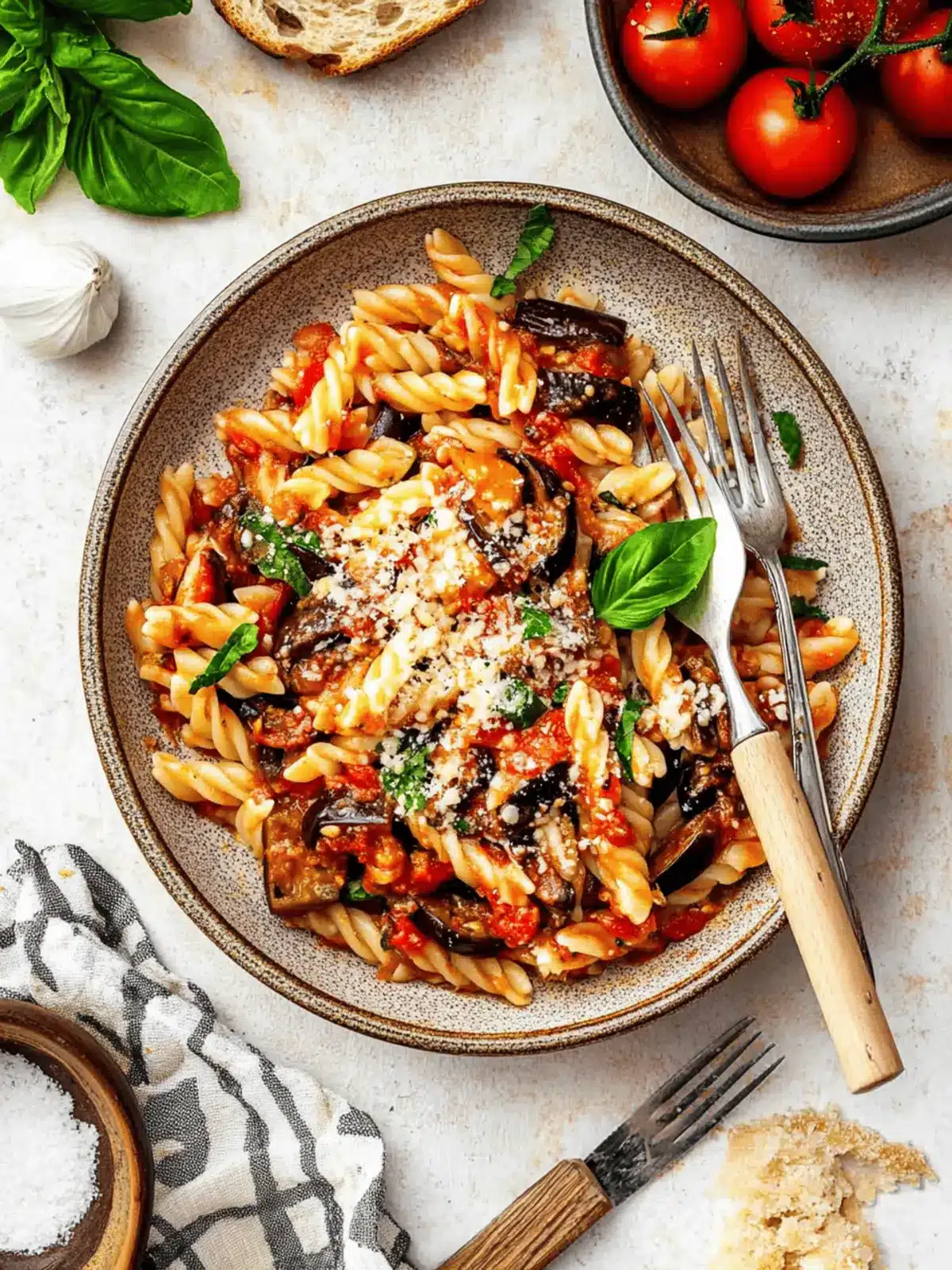Savory Pasta with Eggplant, Tomatoes and Fresh Mozzarella Delight 3 Pasta with Eggplant, Tomatoes and Fresh Mozzarella