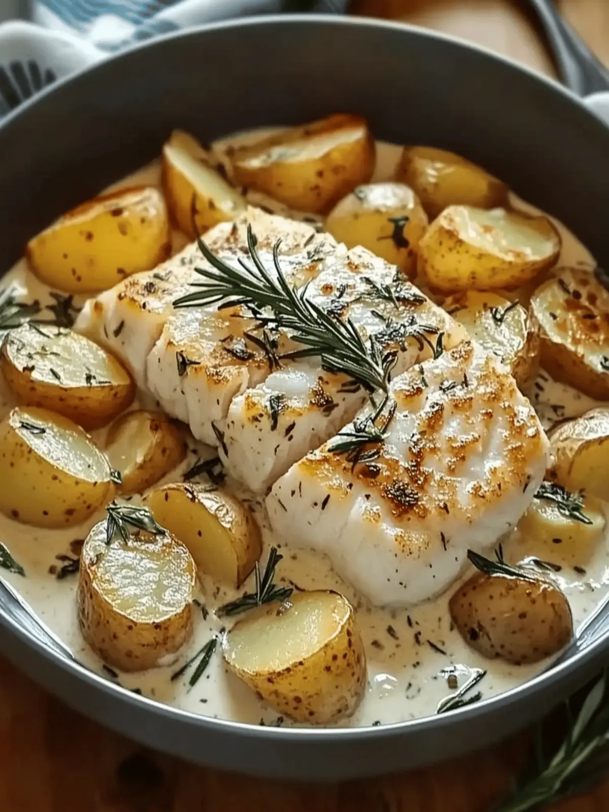 Savory Cod and Potatoes with Rosemary Cream Sauce Delight 3 Cod and Potatoes with Rosemary Cream Sauce