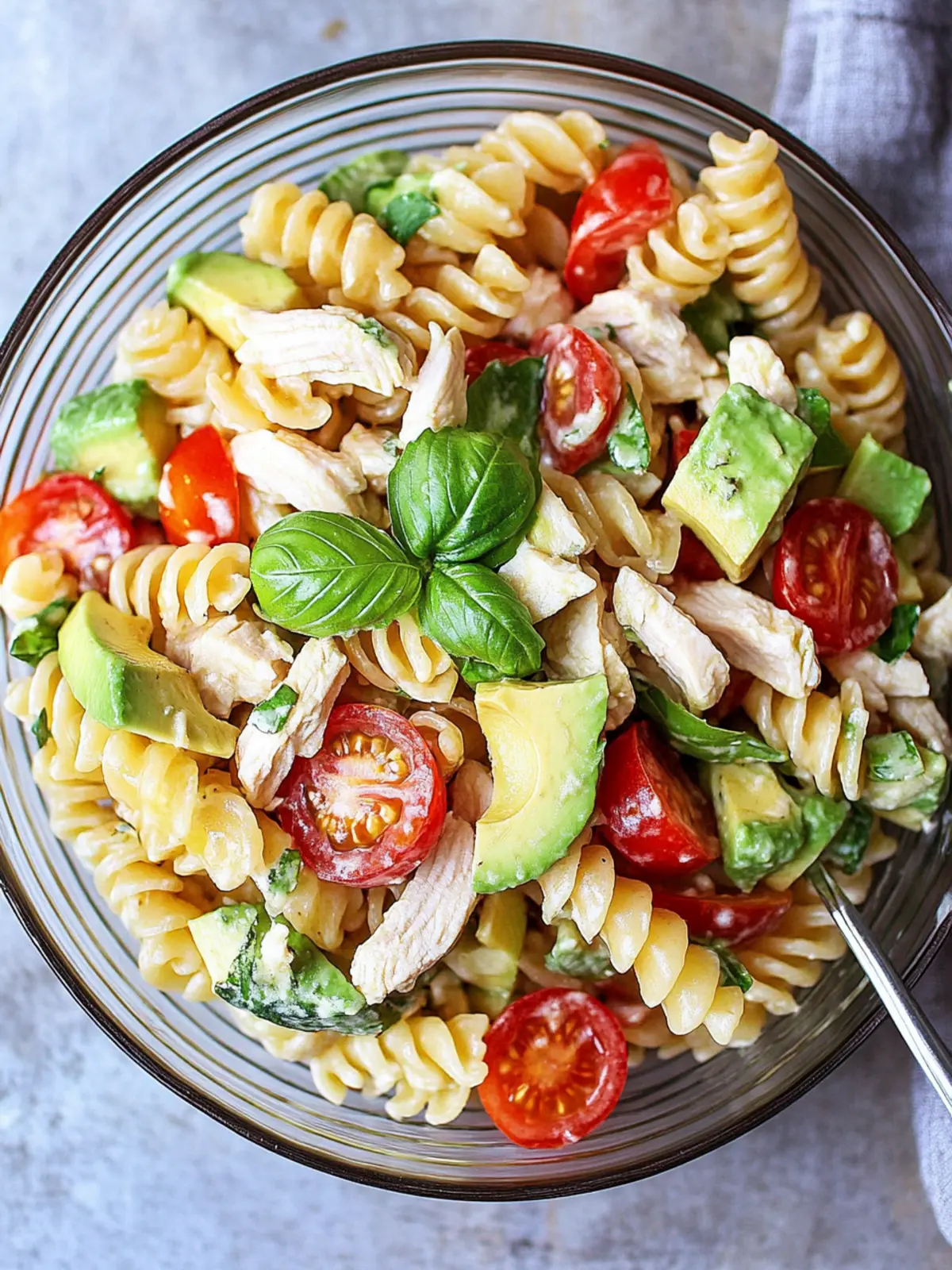 Delicious Chicken Pasta Salad with Avocado, Tomato, and Basil 2 Chicken Pasta Salad with Avocado, Tomato, and Basil