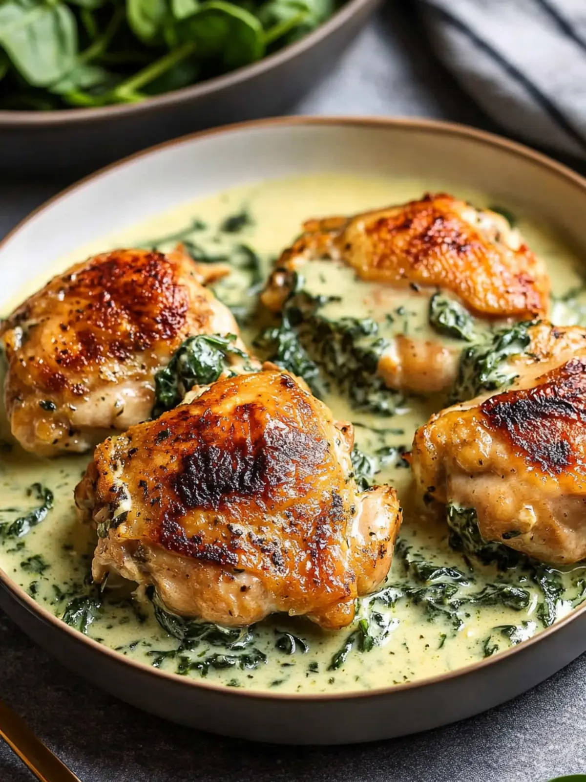 Savory Chicken Thighs with Creamy Spinach Sauce Delight 3 Chicken Thighs with Creamy Spinach Sauce