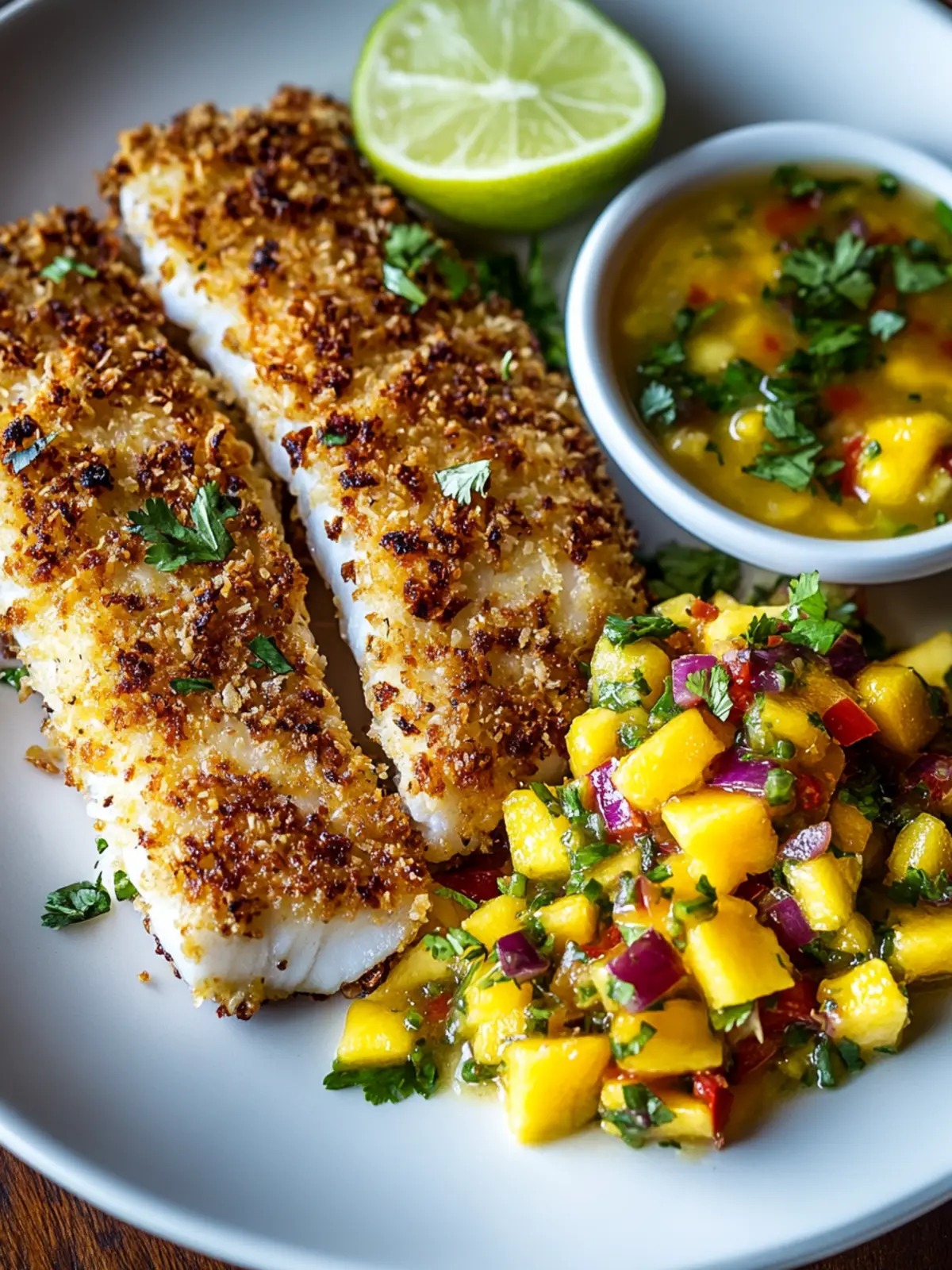 Coconut Crusted Fish with Mango Salsa for a Tropical Escape 4 Coconut Crusted Fish with Mango Salsa