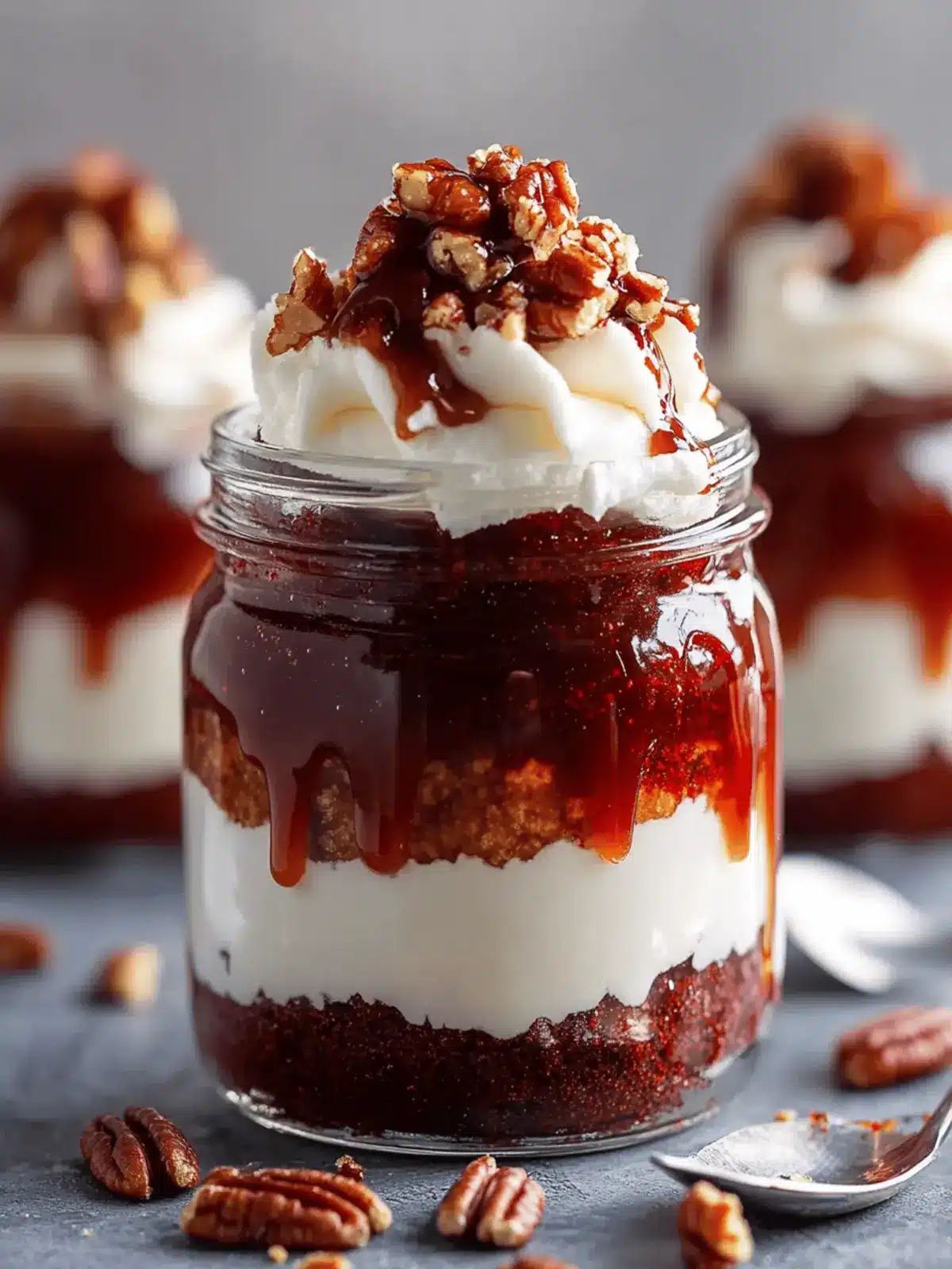 Red Velvet Caramel Pecan Cake Jars Dessert to Impress! 4 Red Velvet Caramel Pecan Cake Jars