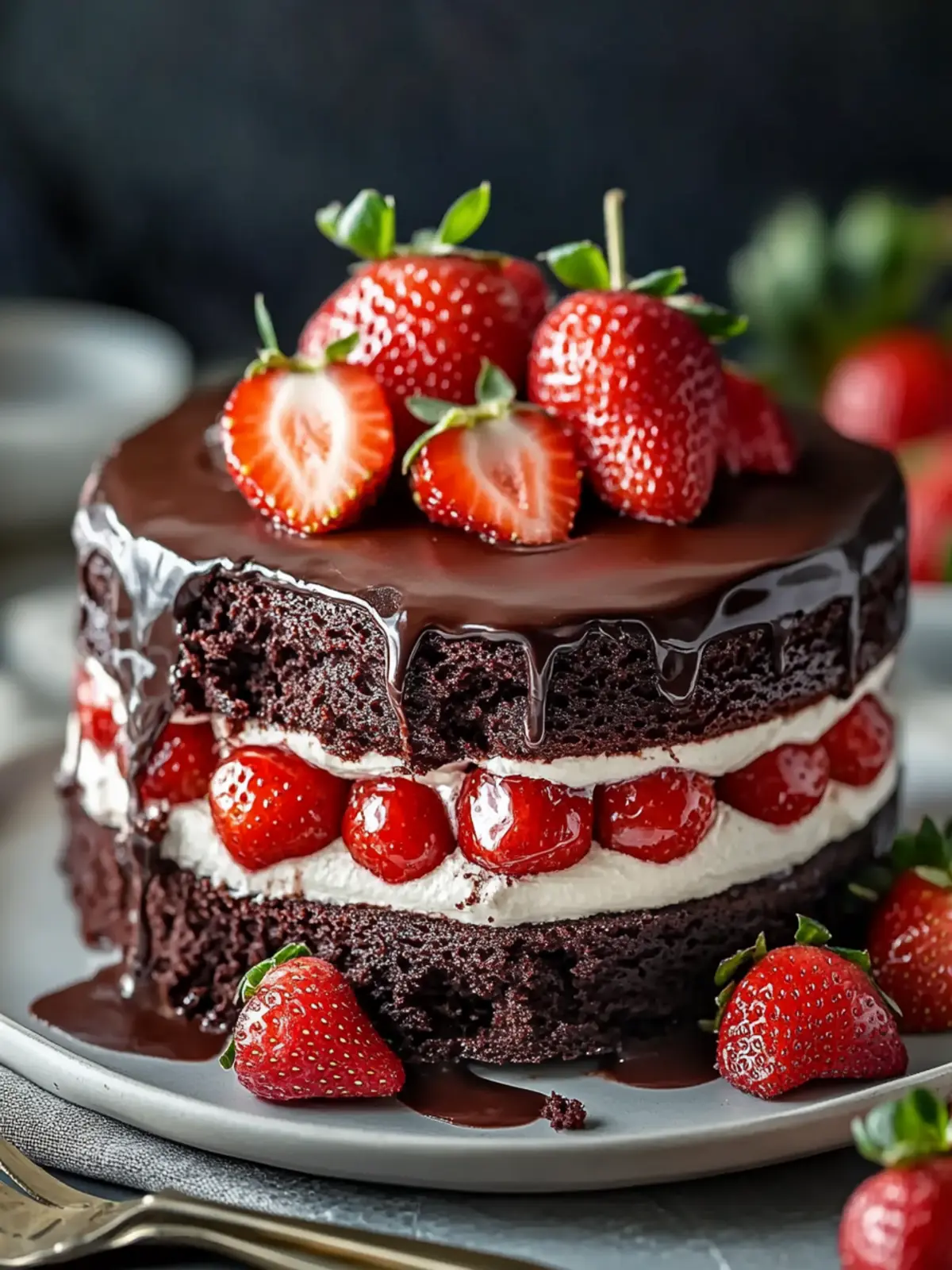 Decadent Chocolate Cake with Fresh Strawberry Filling Bliss 2 Chocolate Cake with Fresh Strawberry Filling