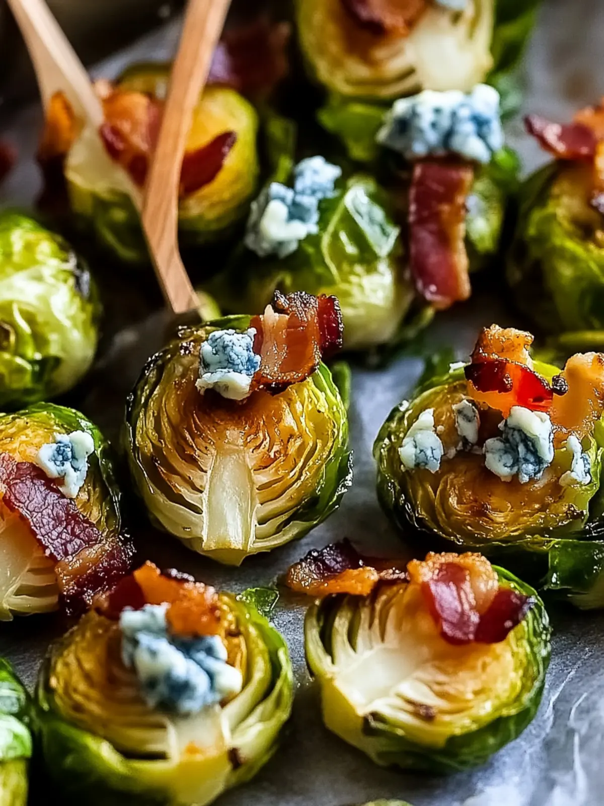 Crispy Roasted Brussels Sprouts with Blue Cheese and Bacon Joy 4 Roasted Brussels Sprouts With Blue Cheese And Bacon