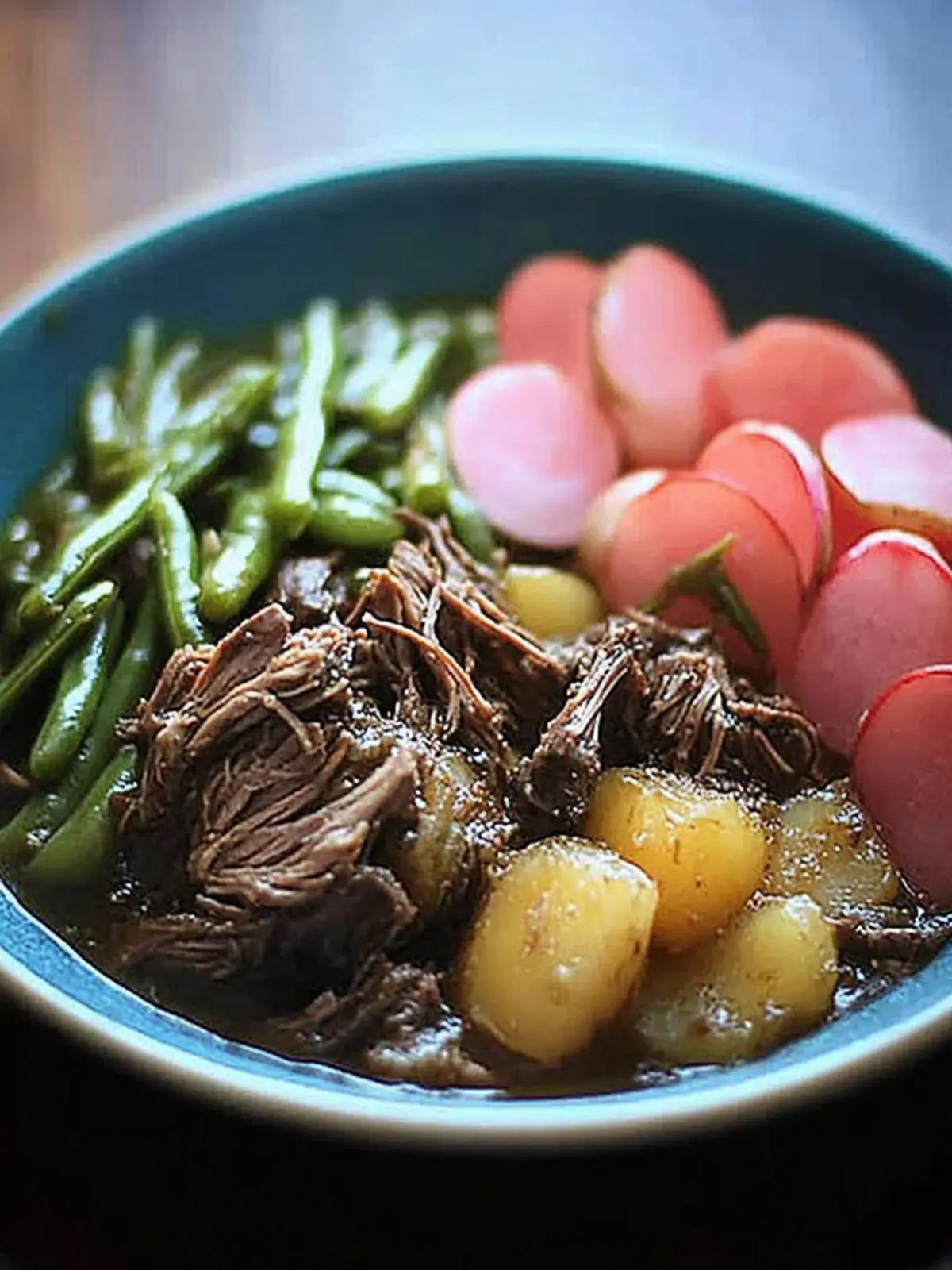 Melt-in-Your-Mouth Crock Pot Roast with Radishes and Green Beans 3 Crock Pot Roast with Radishes and Green Beans