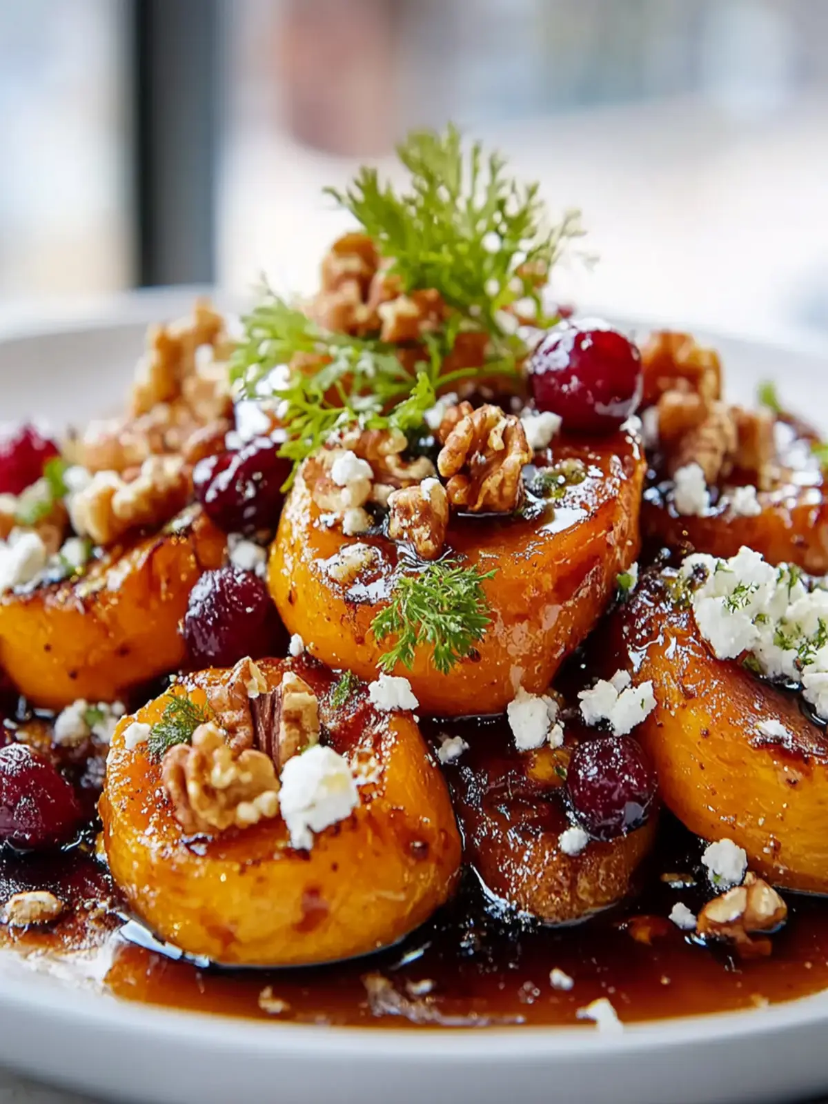 Caramelized Butternut Squash with Feta & Sweet Honey Glaze 2 Caramelized Butternut Squash with Feta, Walnuts & Cranberry-Honey Glaze