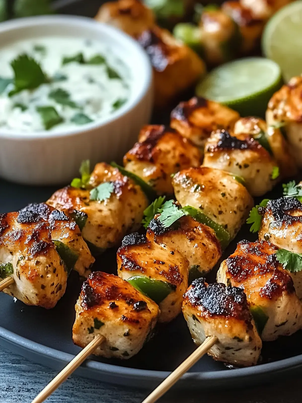 Spicy Honey Jalape o Chicken Skewers with Zesty Cilantro Dip 4 Spicy Honey Jalape o Chicken Skewers with Cilantro Lime Dip
