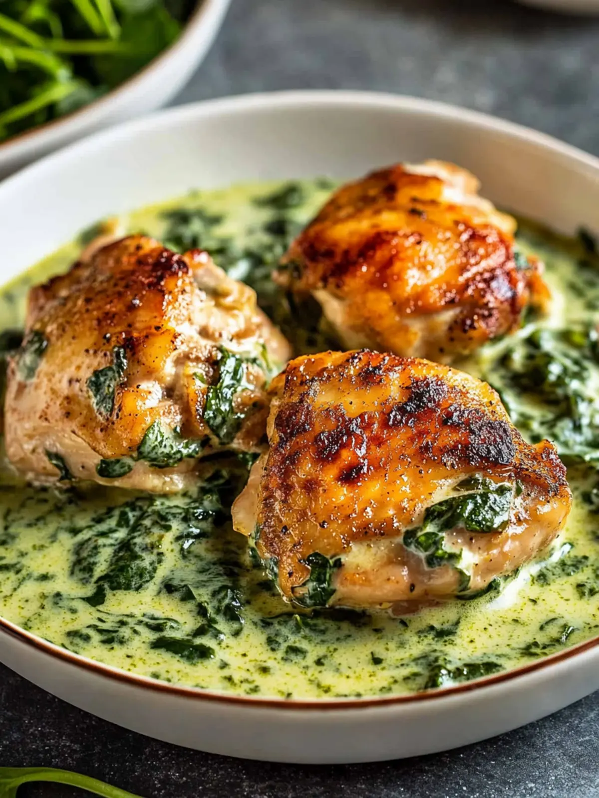Savory Chicken Thighs with Creamy Spinach Sauce Delight 4 Chicken Thighs with Creamy Spinach Sauce
