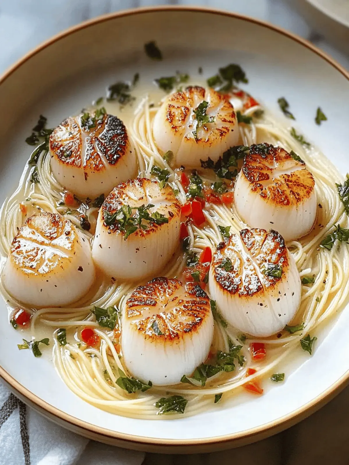 Savory Sea Scallops with Angel Hair Pasta in Zesty Lemon Sauce 2 Sea Scallops with Angel Hair Pasta