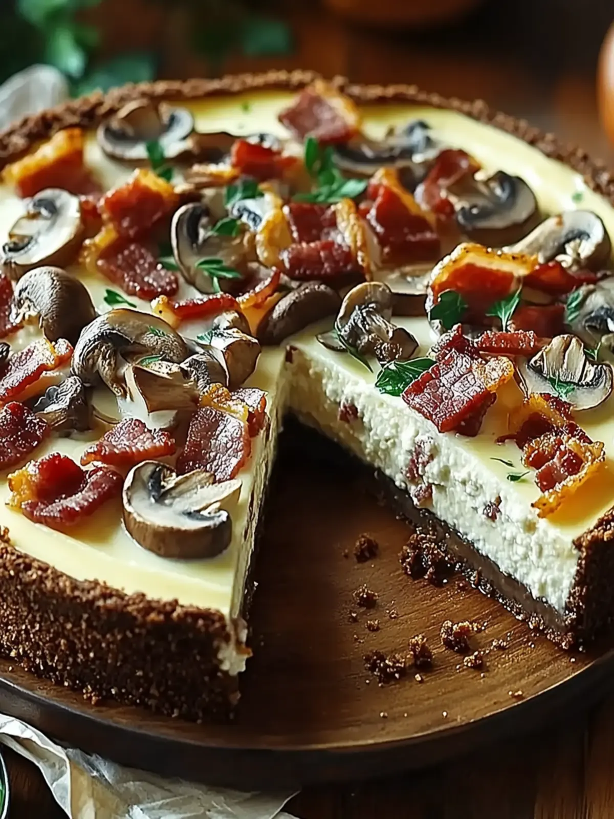 Decadent Bacon and Mushroom Cheesecake with Feta Crust Bliss 2 Decadent Bacon and Mushroom Cheesecake with Feta Crust
