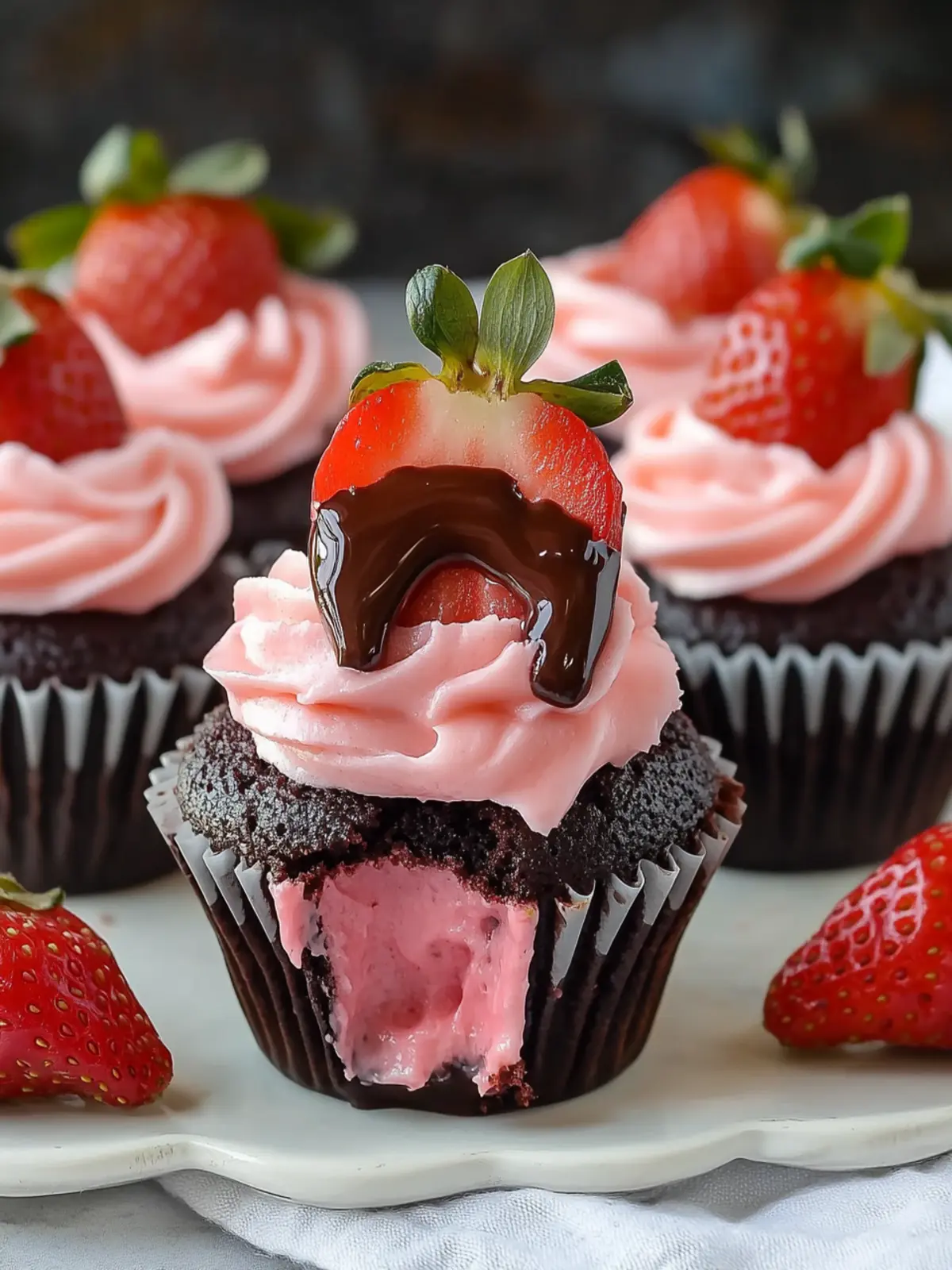 Chocolate Dipped Strawberry Cupcakes for Sweet Celebrations 2 Chocolate Dipped Strawberry Cupcakes