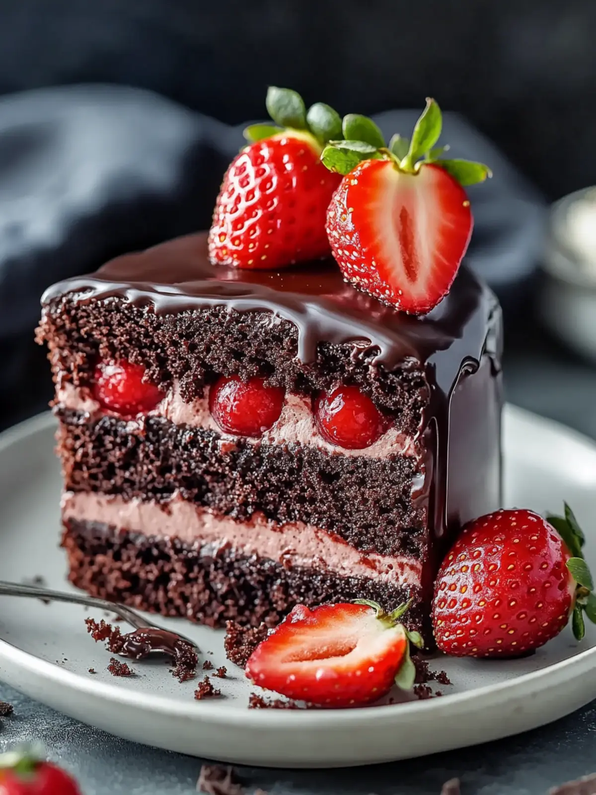 Decadent Chocolate Cake with Fresh Strawberry Filling Bliss 4 Chocolate Cake with Fresh Strawberry Filling