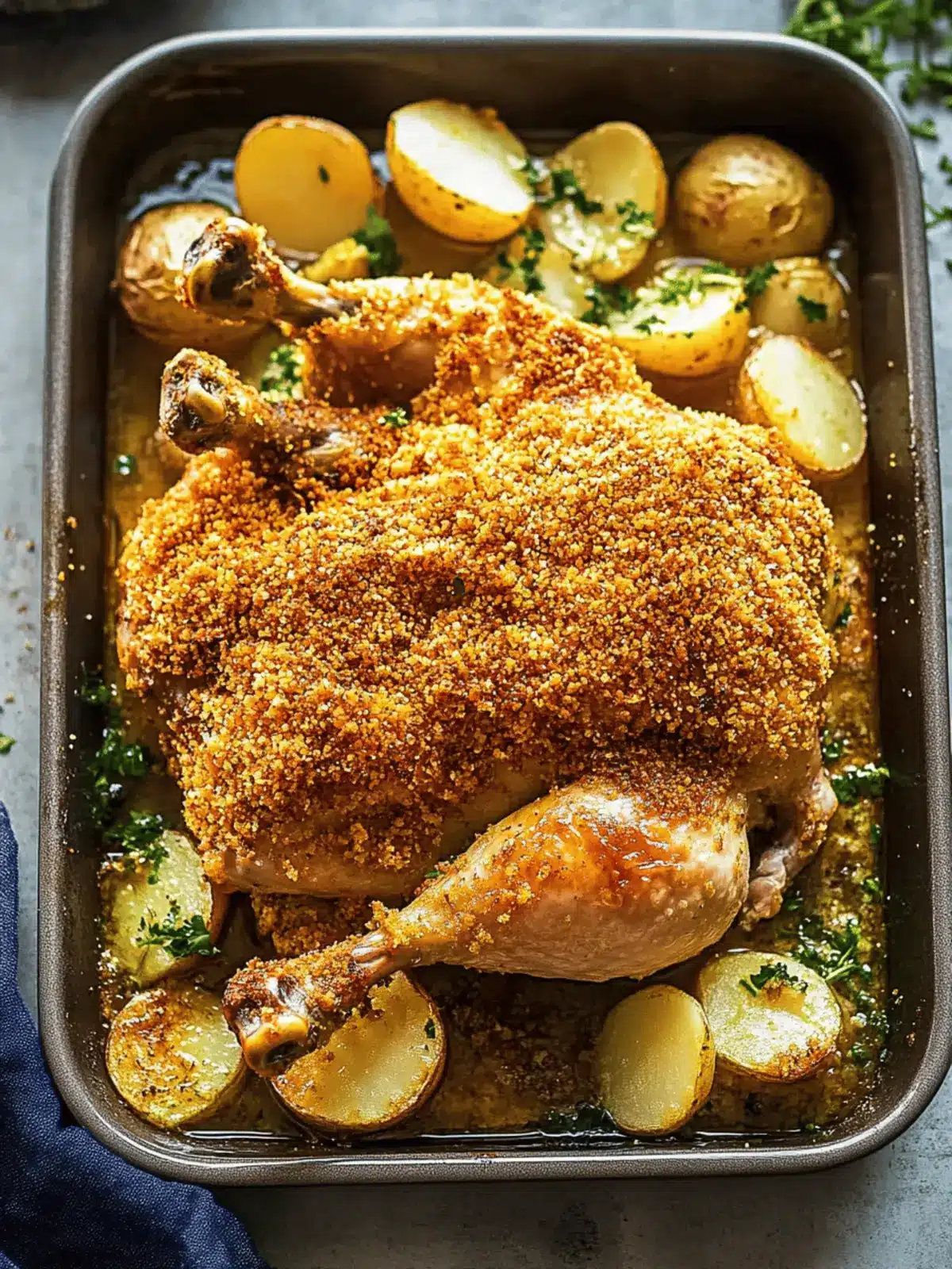Irresistible Spatchcock Roast Chicken with Crunchy Potatoes 2 Spatchcock Roast Chicken in Breadcrumbs and Potatoes